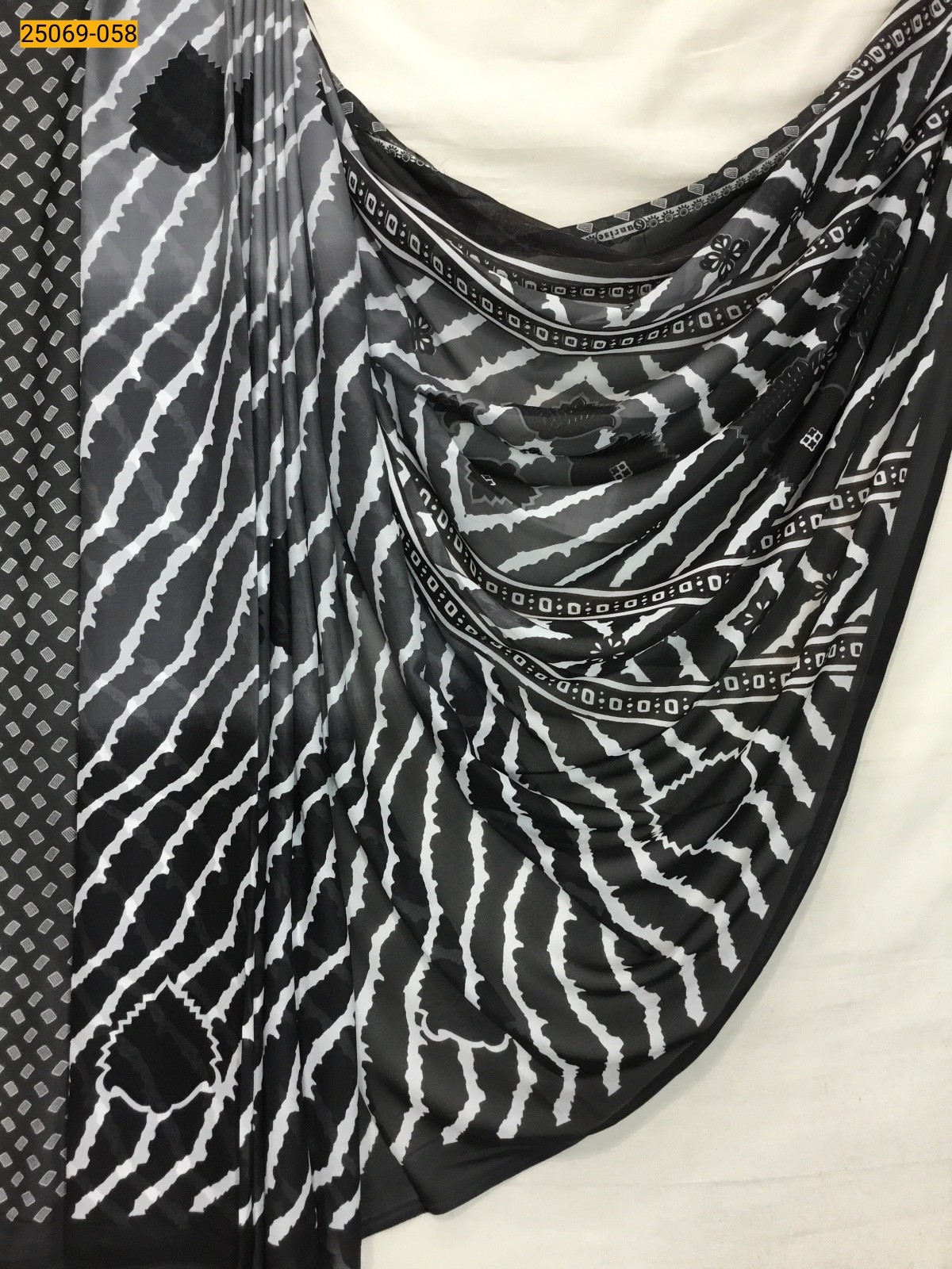 Gray With Black Chiffon printed sarees