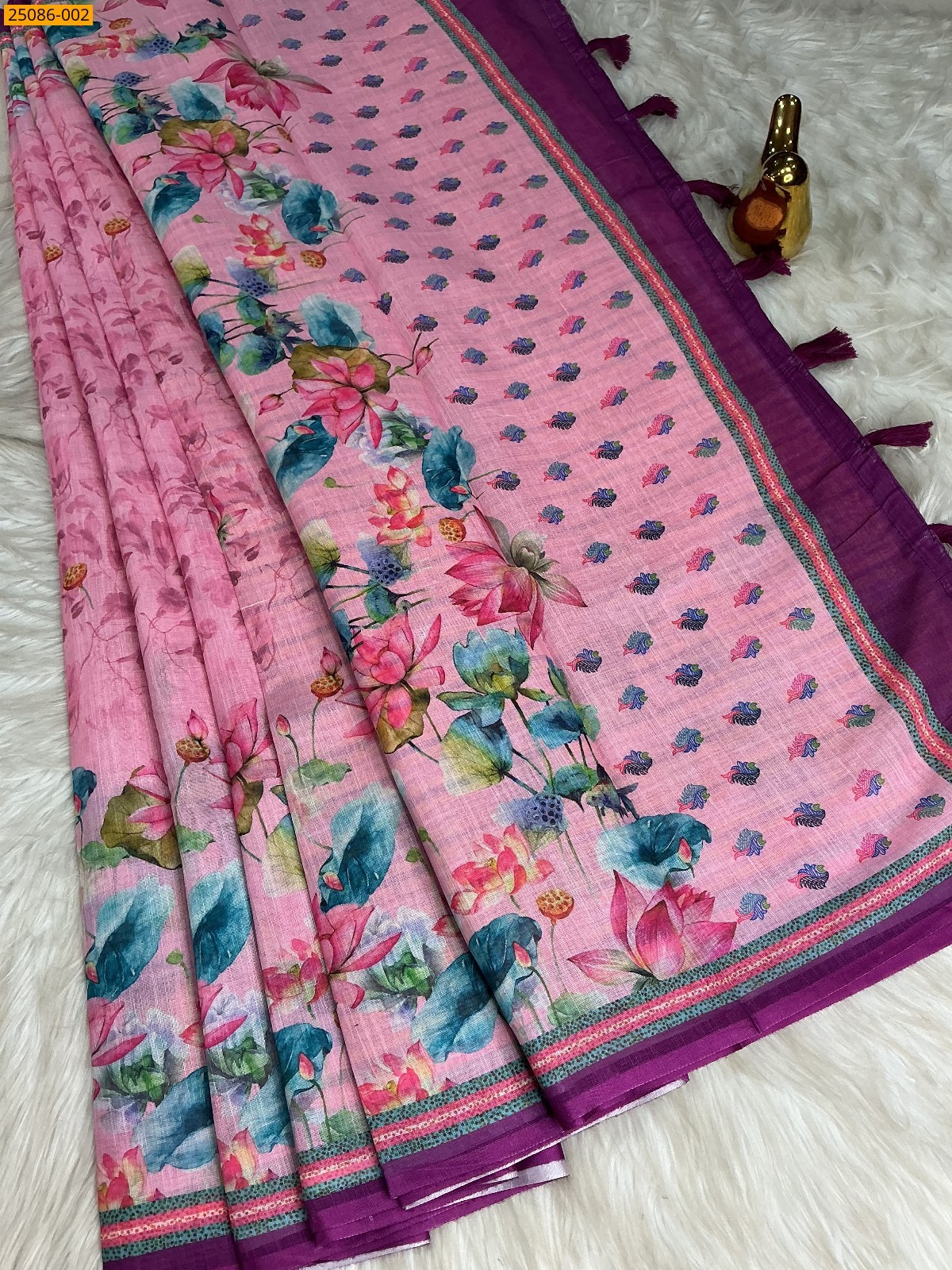 Pink Fancy Linen floral printed saree