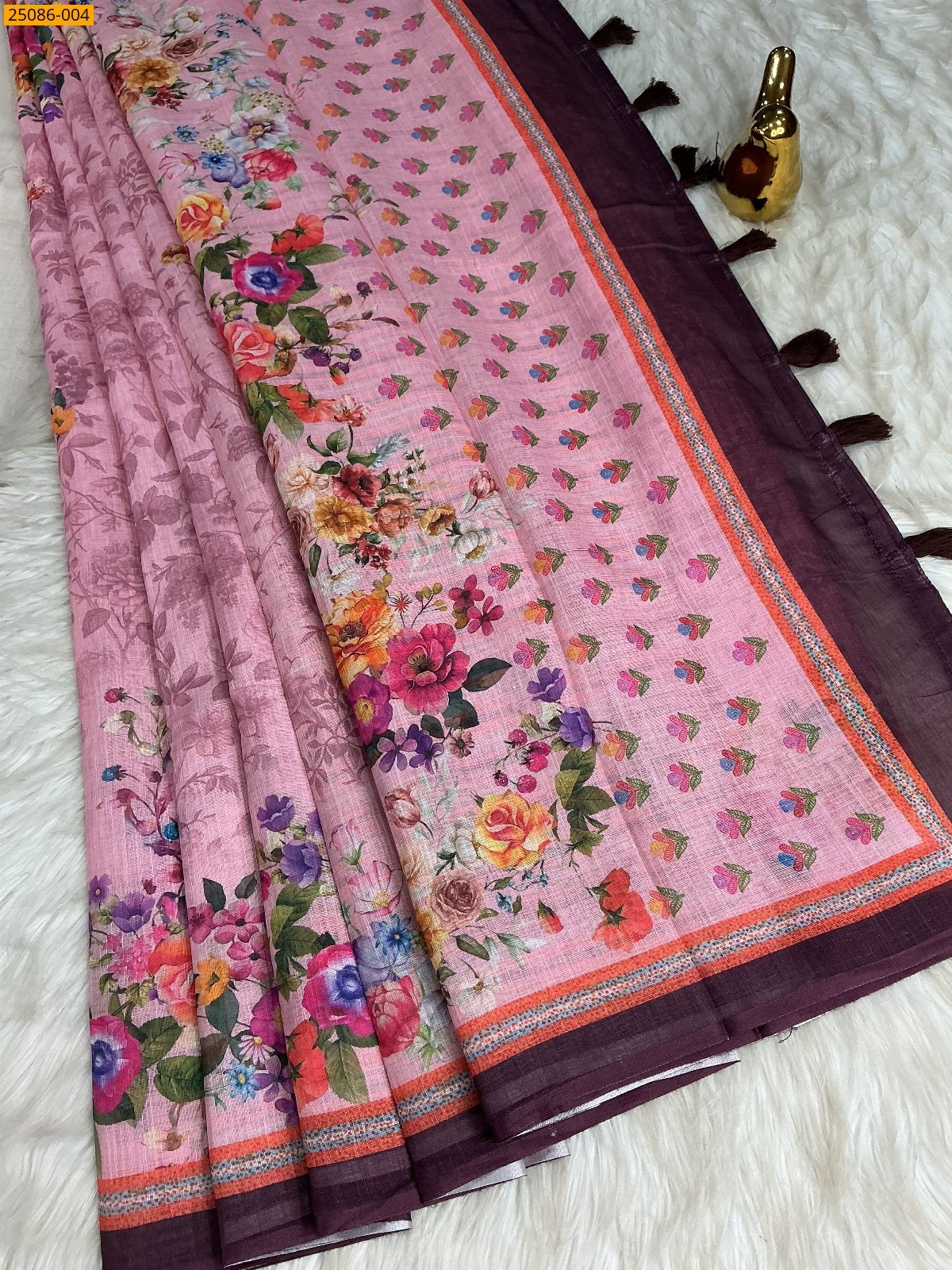 Pink Fancy Linen floral printed saree