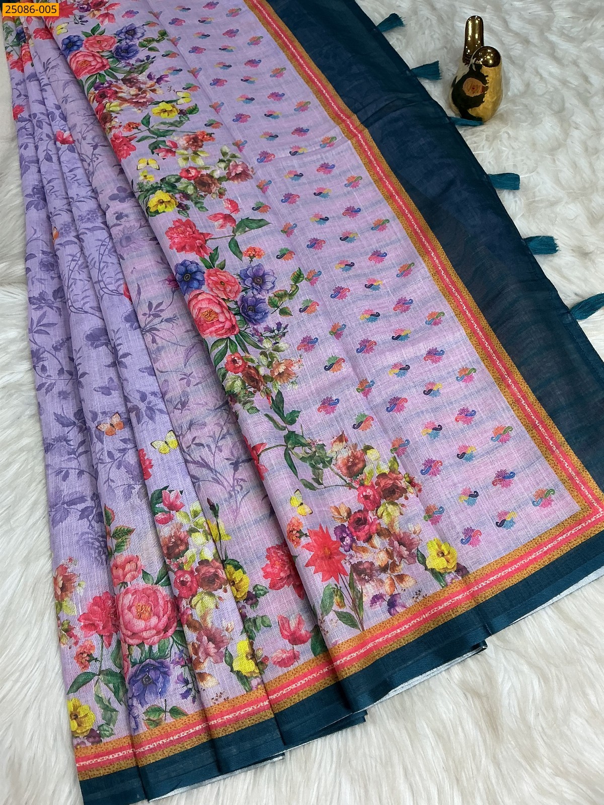 Lavendar Fancy Linen floral printed saree