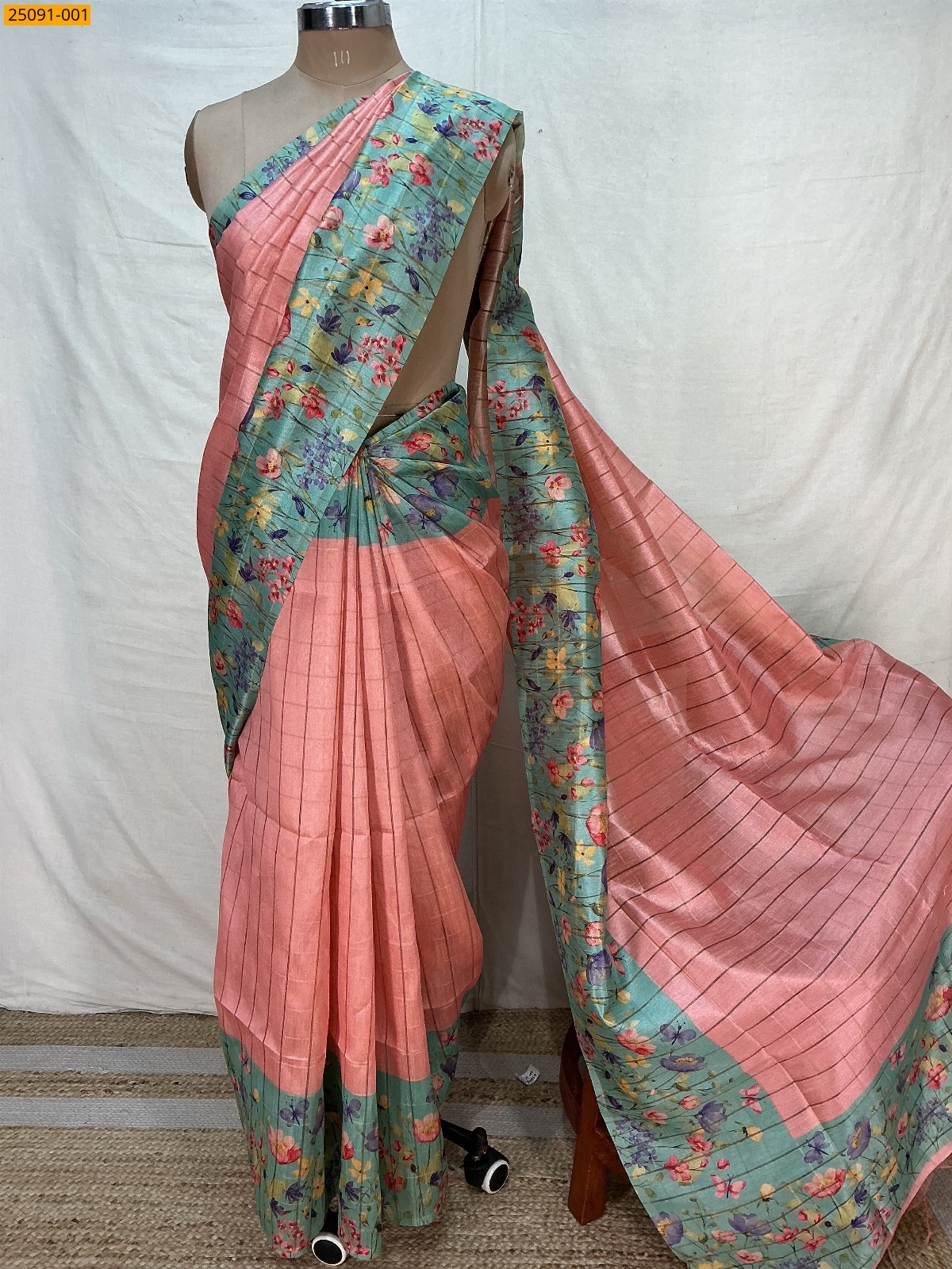 Orange Fancy Chanderi Checked Silk Saree