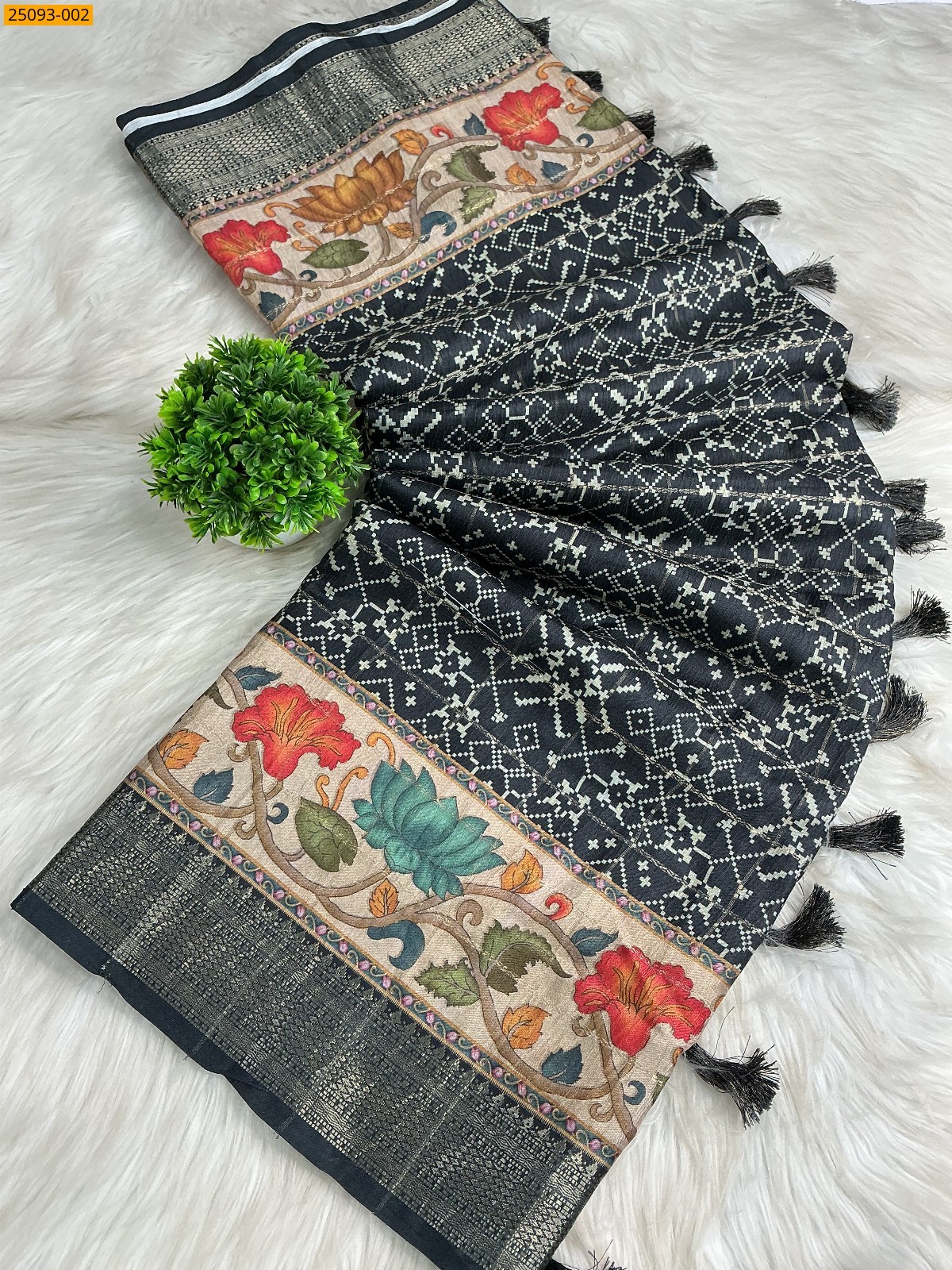 Black Fancy Crush Silk Saree