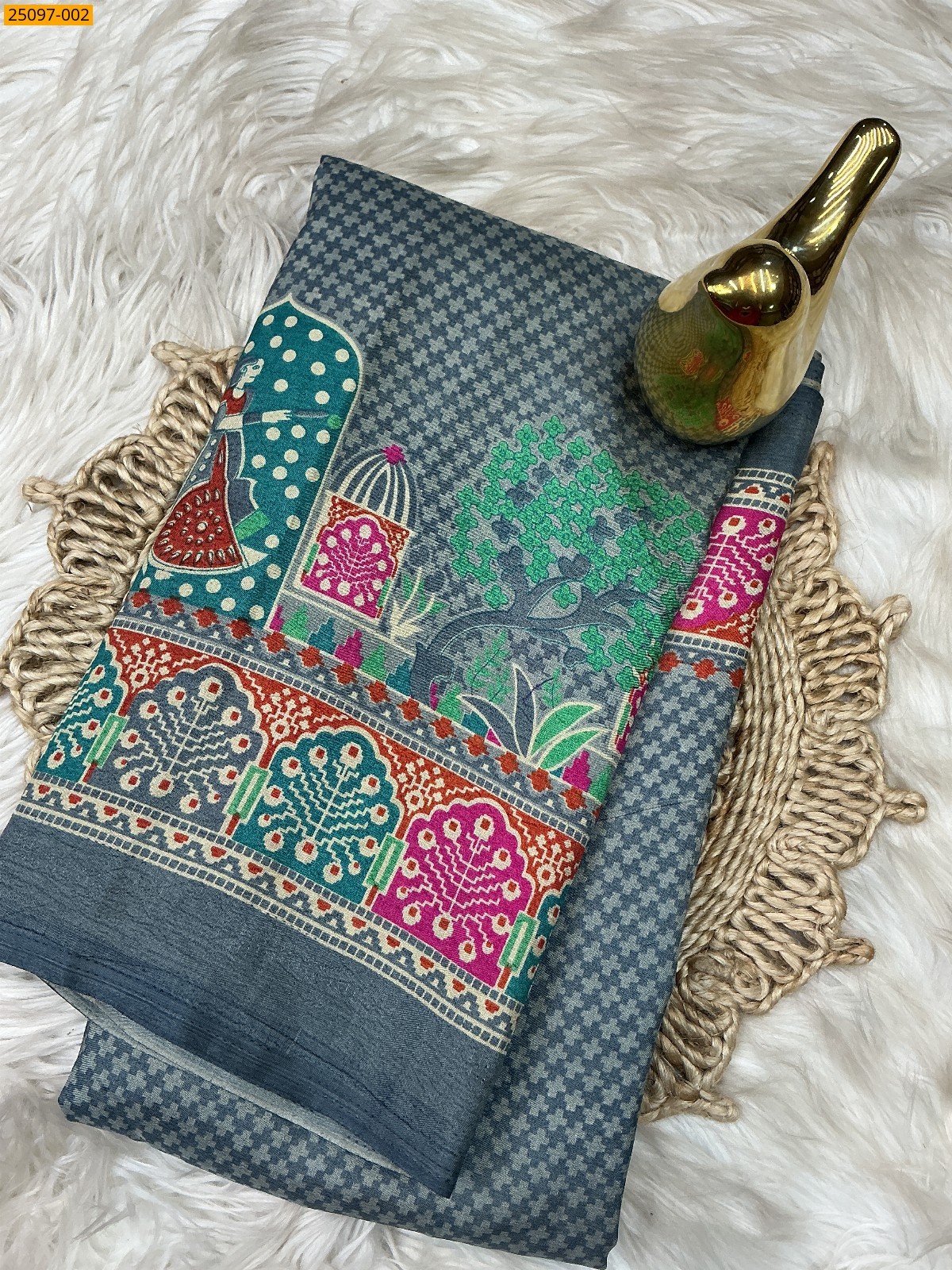 Grey Shubhkala Crepe Silk Saree
