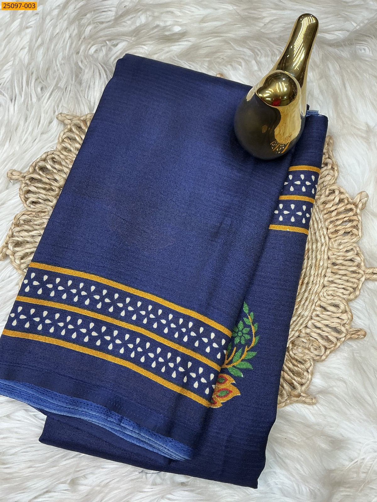 Navy Blue Shubhkala Crepe Silk Saree