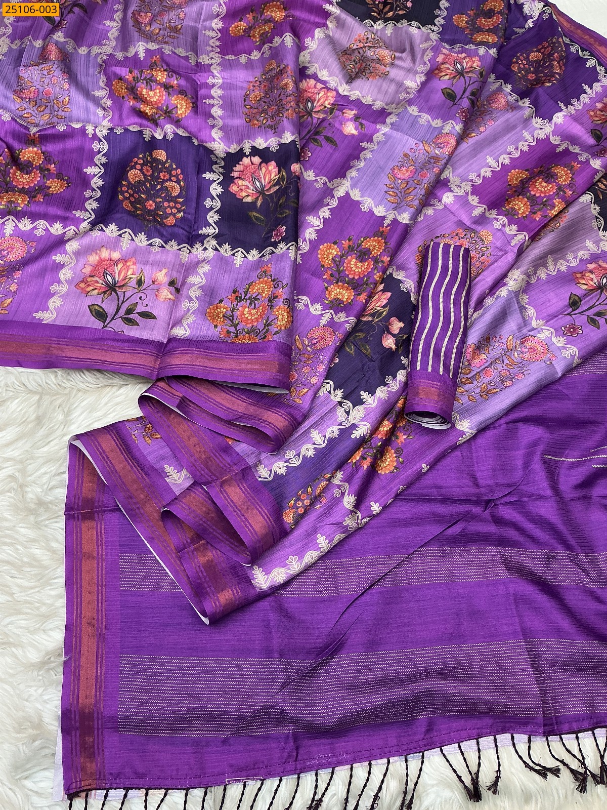 Lavendar Fancy birford silk printed sarees