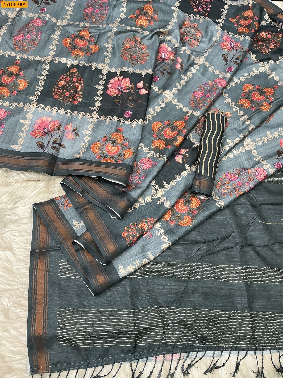 Grey Fancy birford silk printed sarees