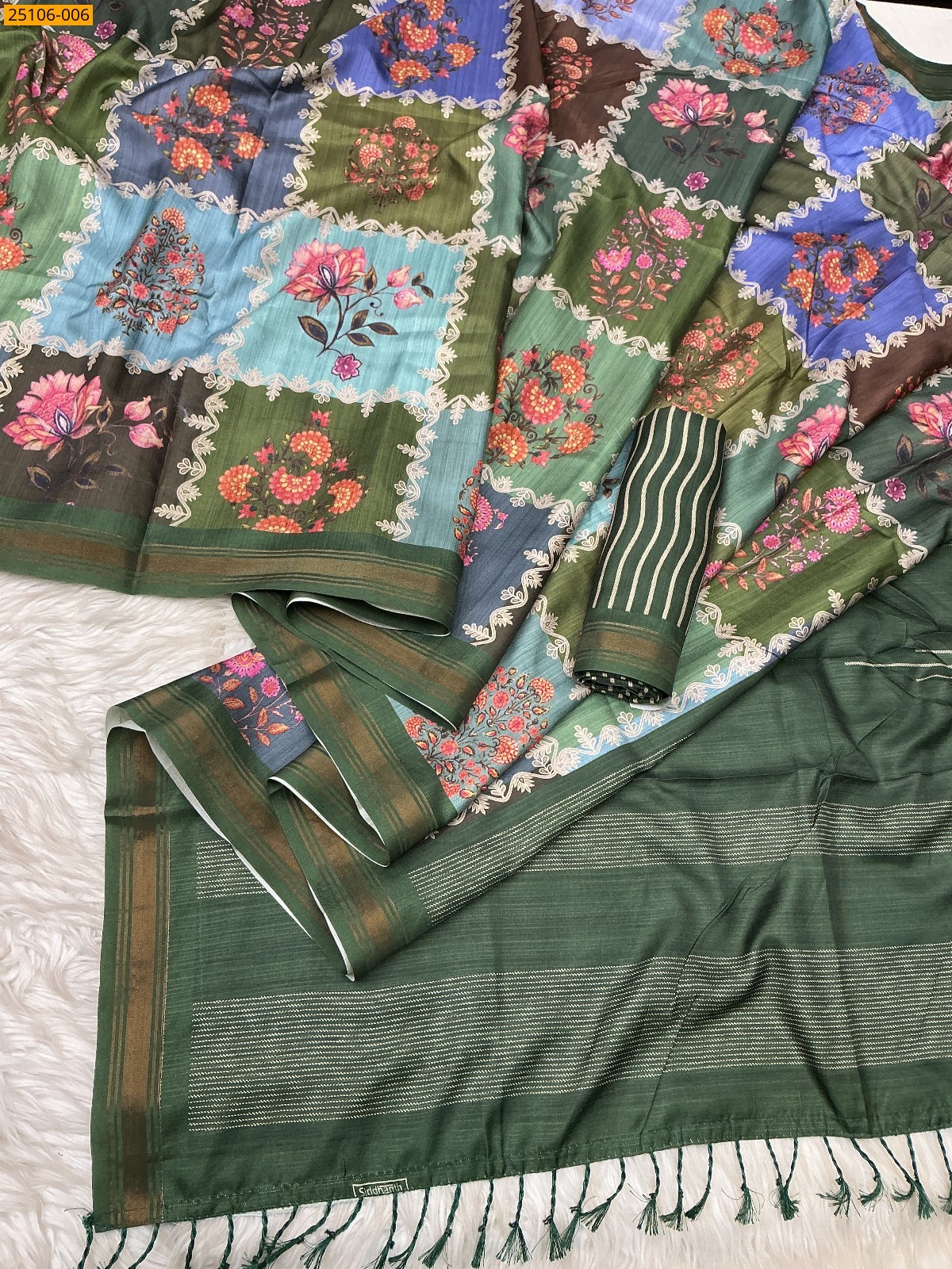Dark Green Fancy birford silk printed sarees