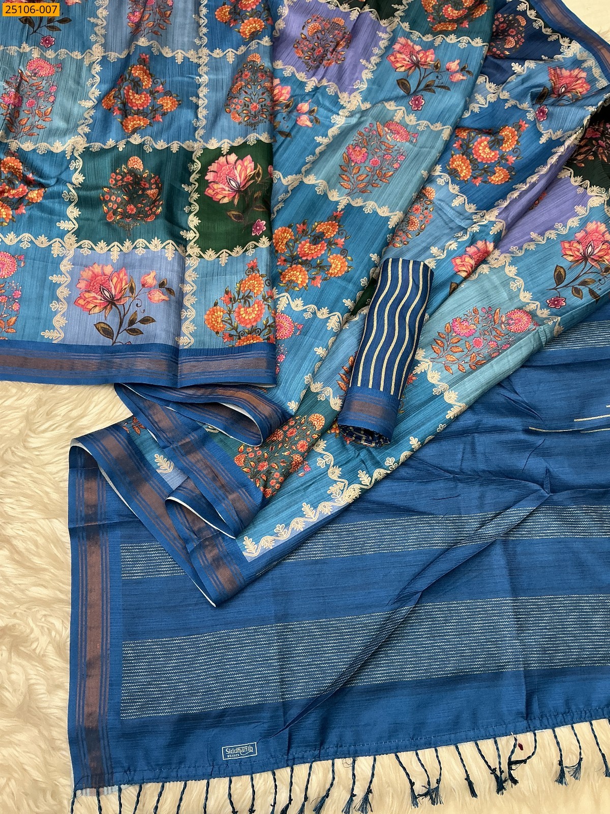 Blue Fancy birford silk printed sarees