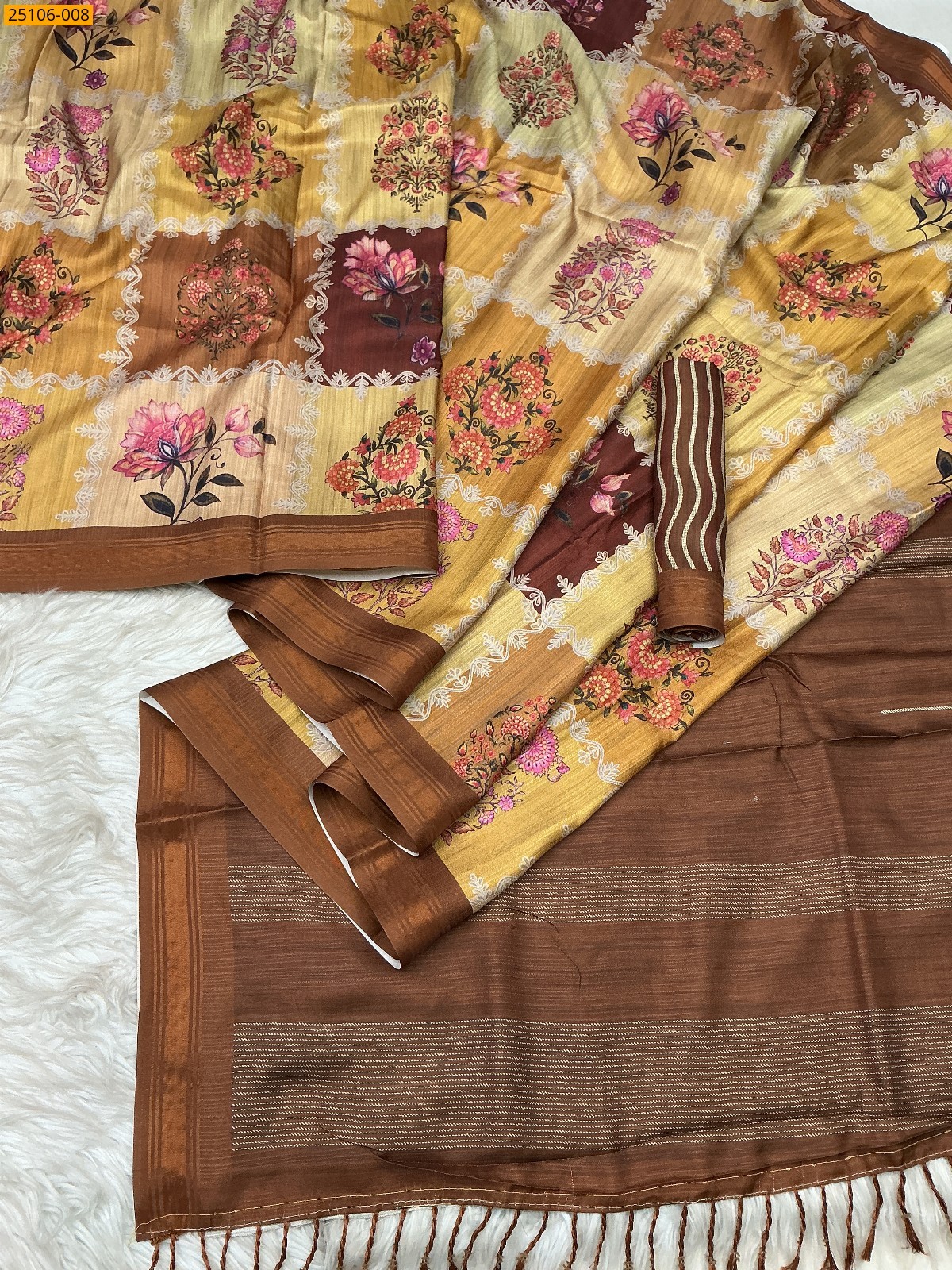 Brown Fancy birford silk printed sarees