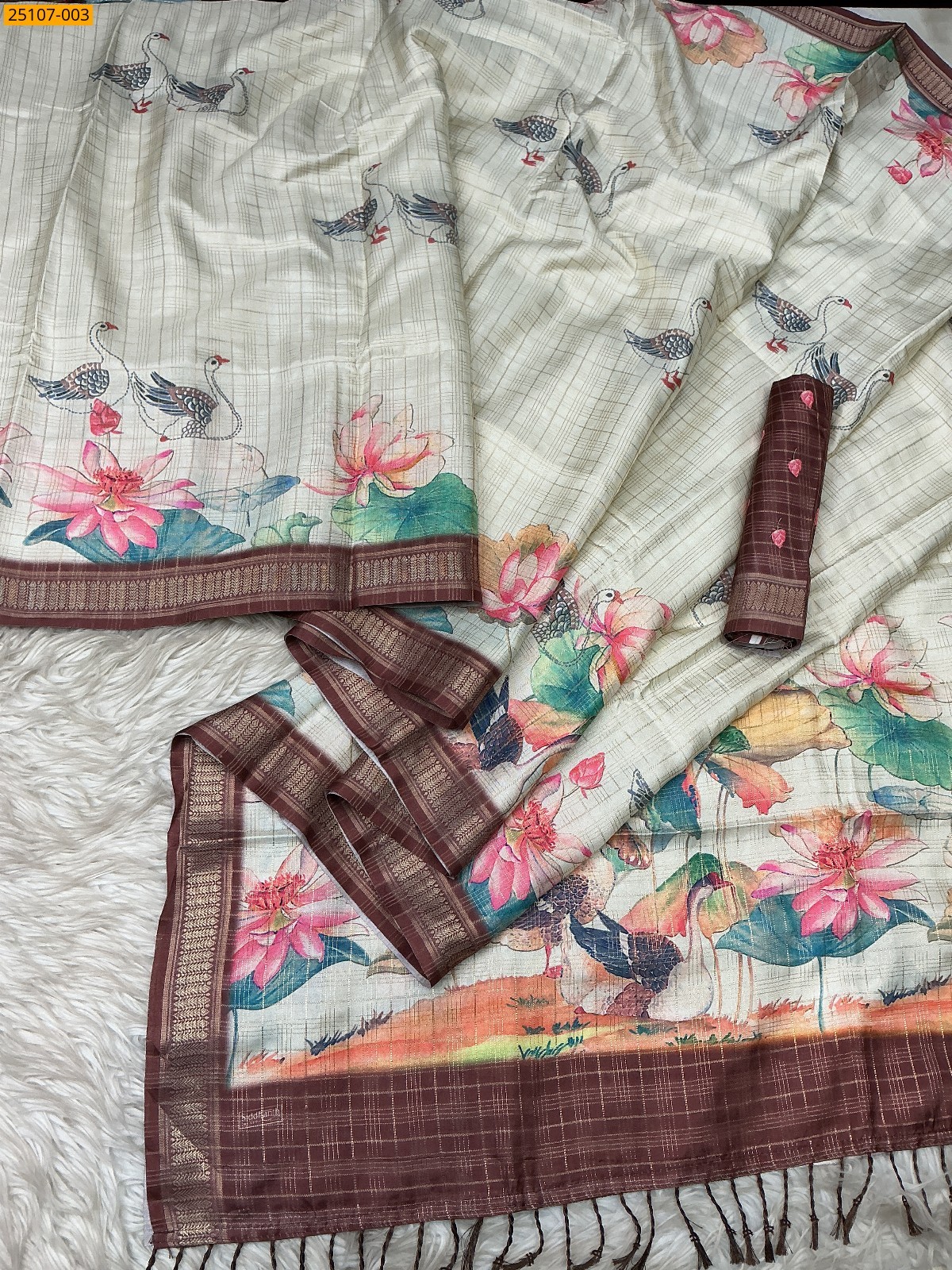 White Fancy Bunai Banaras Silk saree