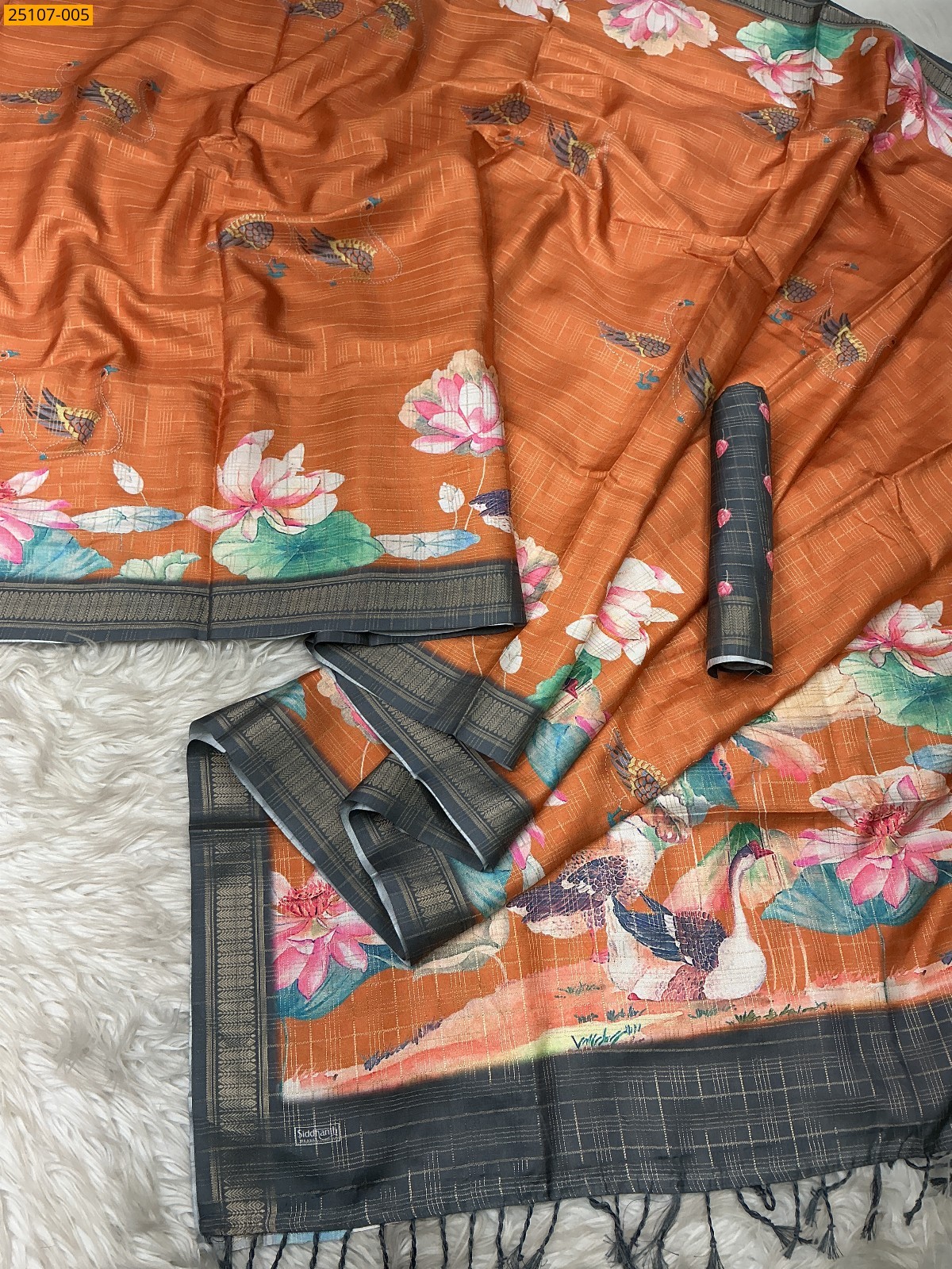 Orange Fancy Bunai Banaras Silk saree