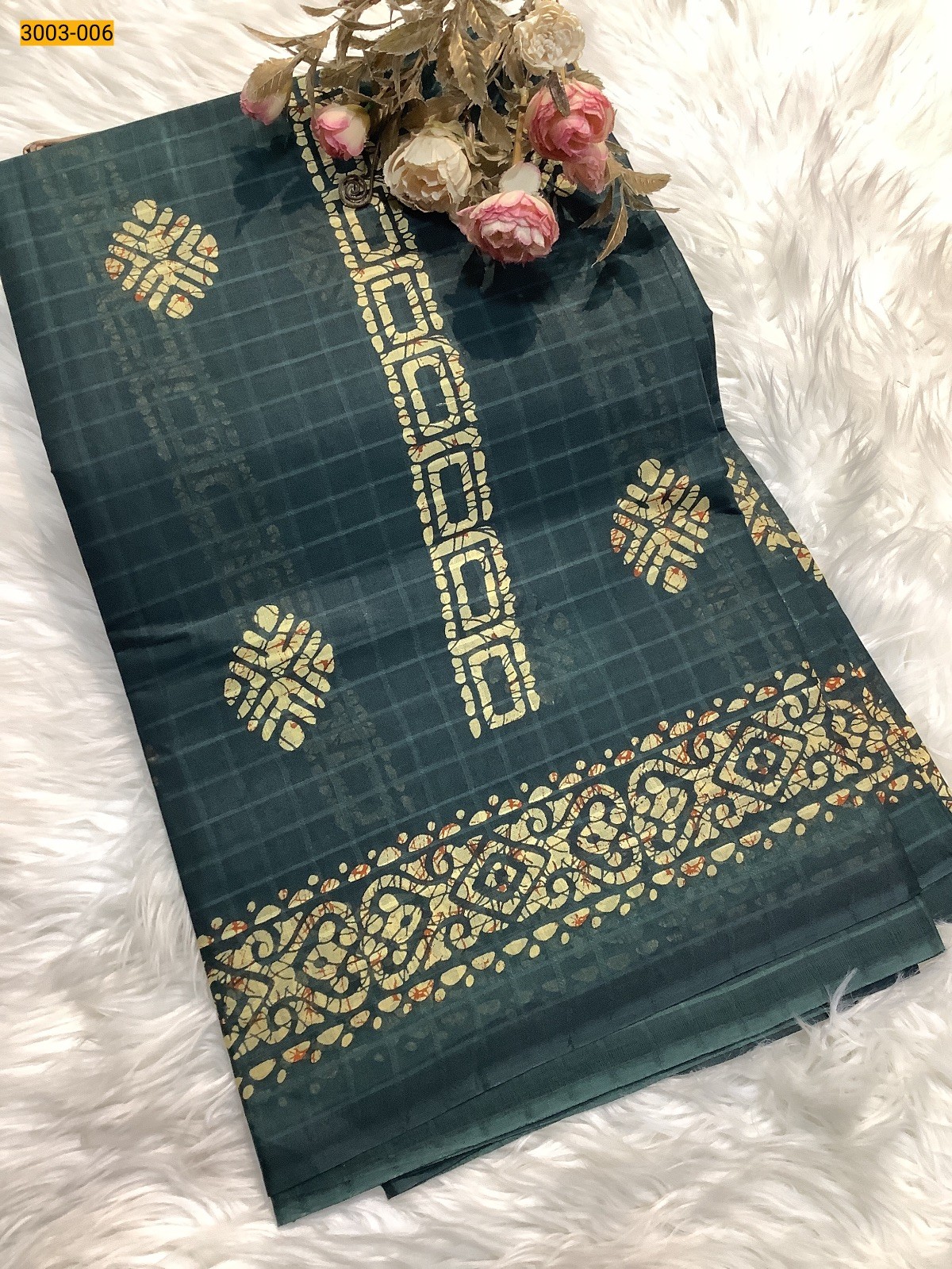 Grey Checked Voil Cotton Saree