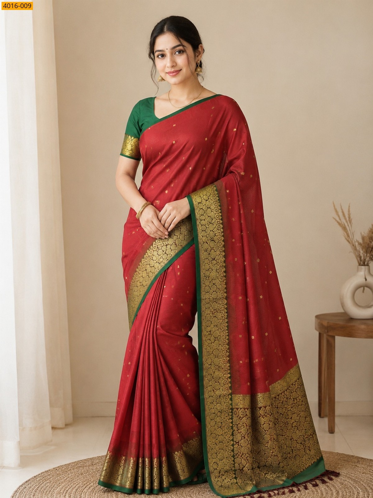 Red satin silk saree