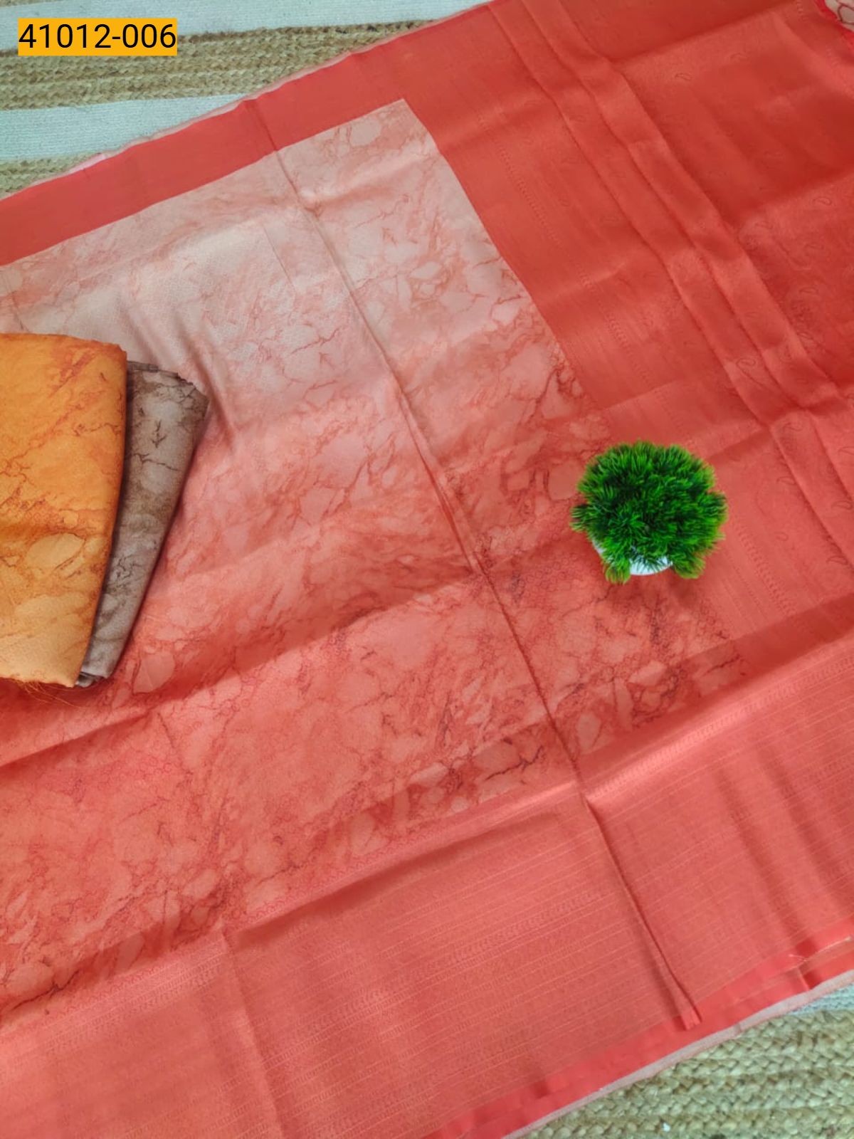 Orange Digital Print Banarasi Soft Silk Saree