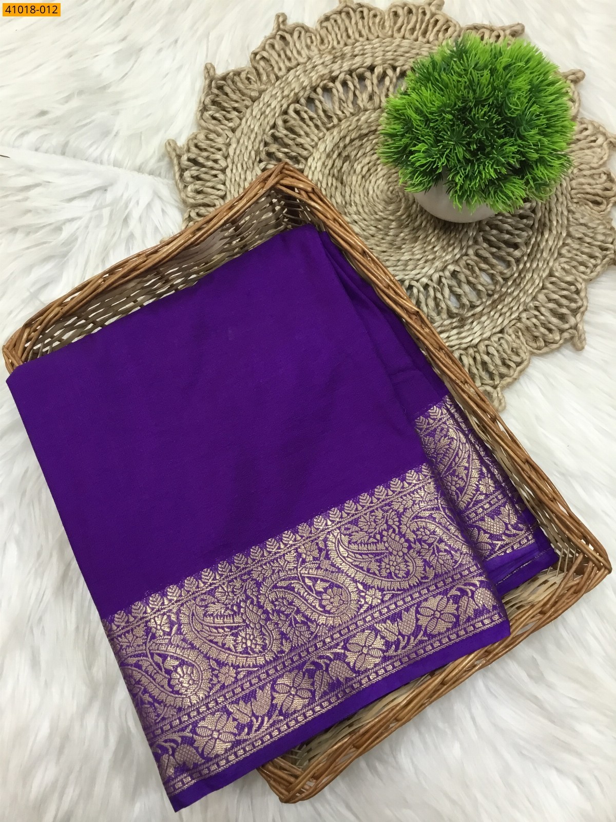 Purple Viscose Crush Crepe Silk Saree