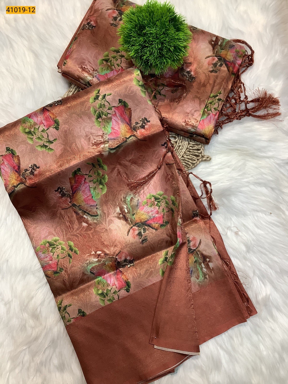 Brown Digital Printed Banarasi Silk Saree