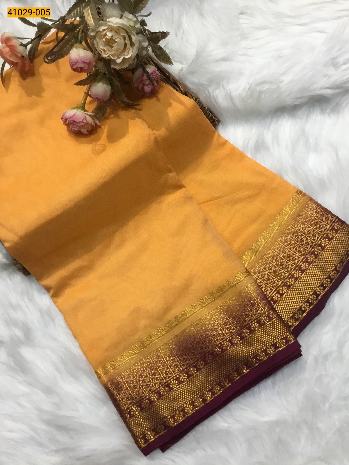 Light Peach Fancy Mysore Silk Saree