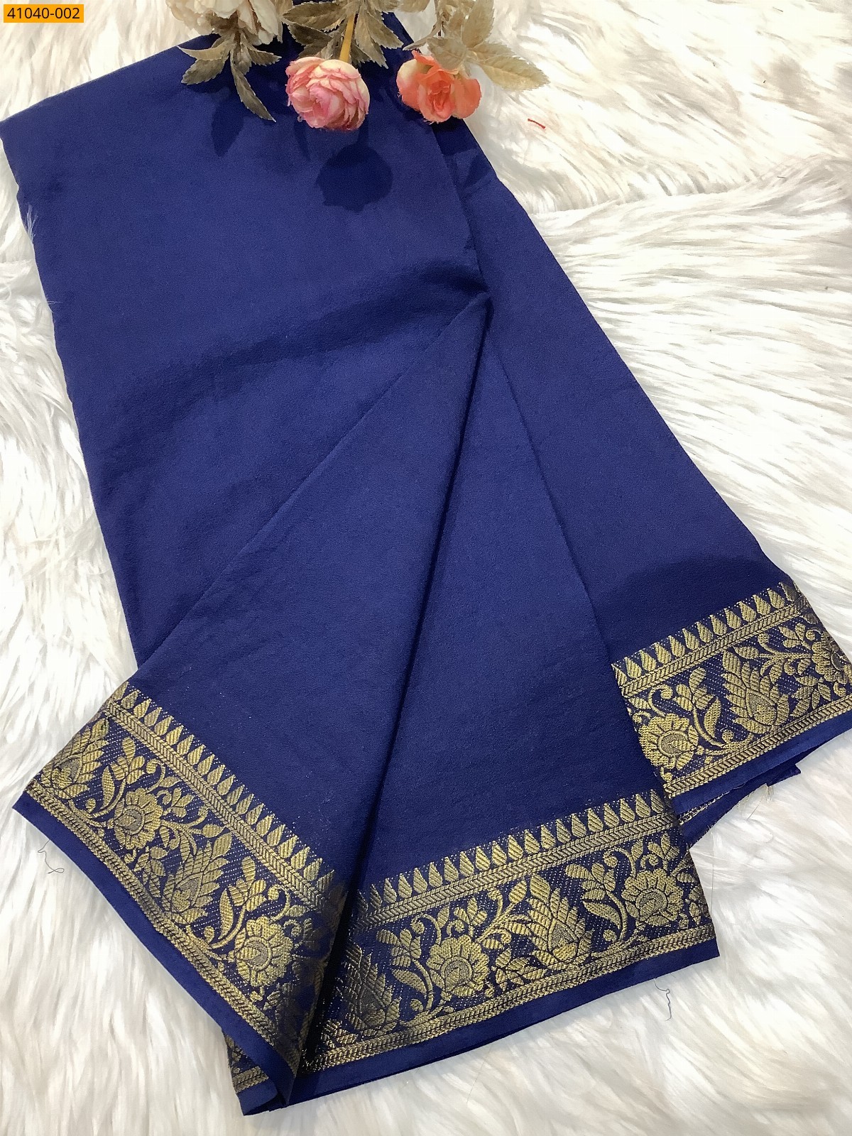 Navy Blue Viscose Warm Soft Crepe Silk Saree