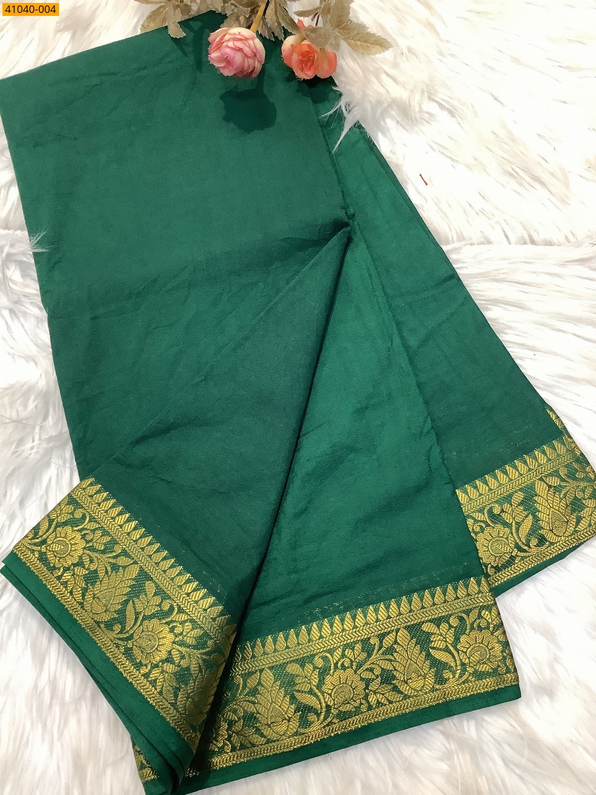 Dark Green Viscose Warm Soft Crepe Silk Saree