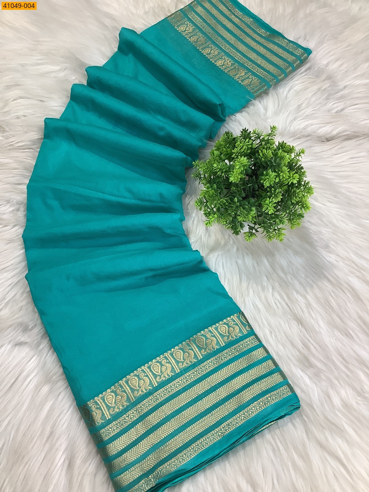Blue Viscose Crush Crepe Silk Saree