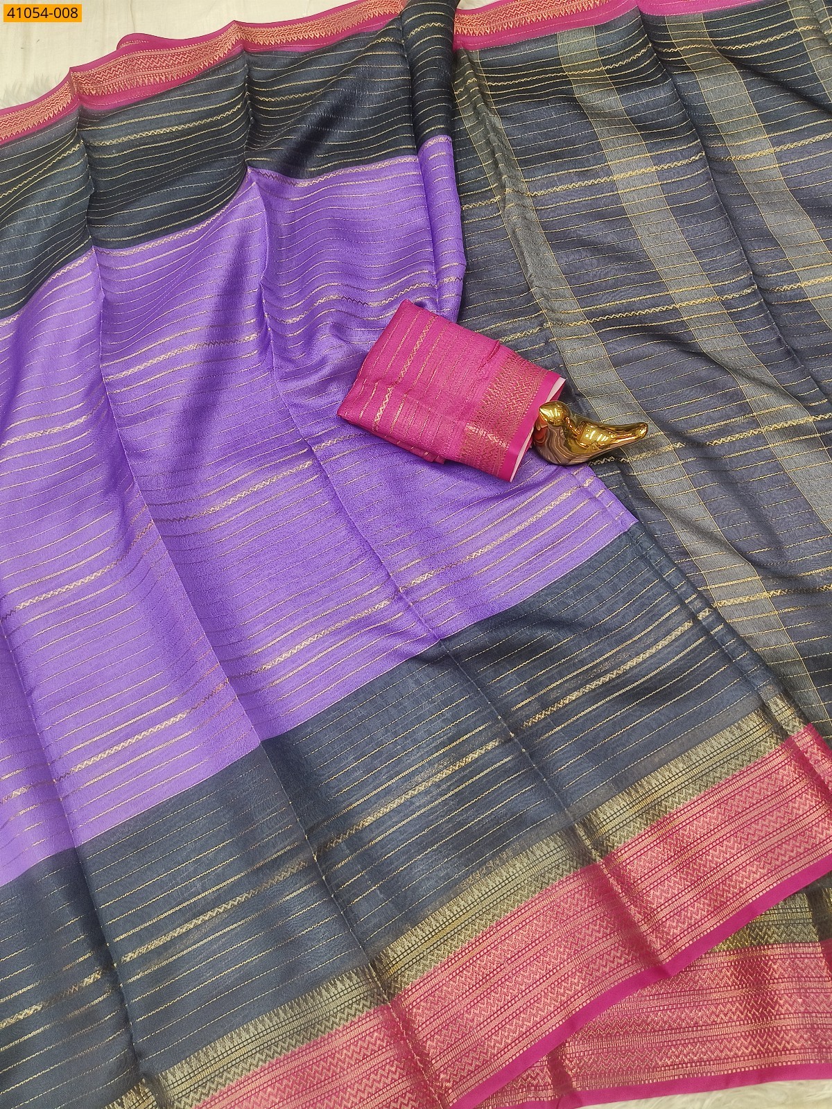 Purple With Navy Blue Fancy mysore warm silk saree
