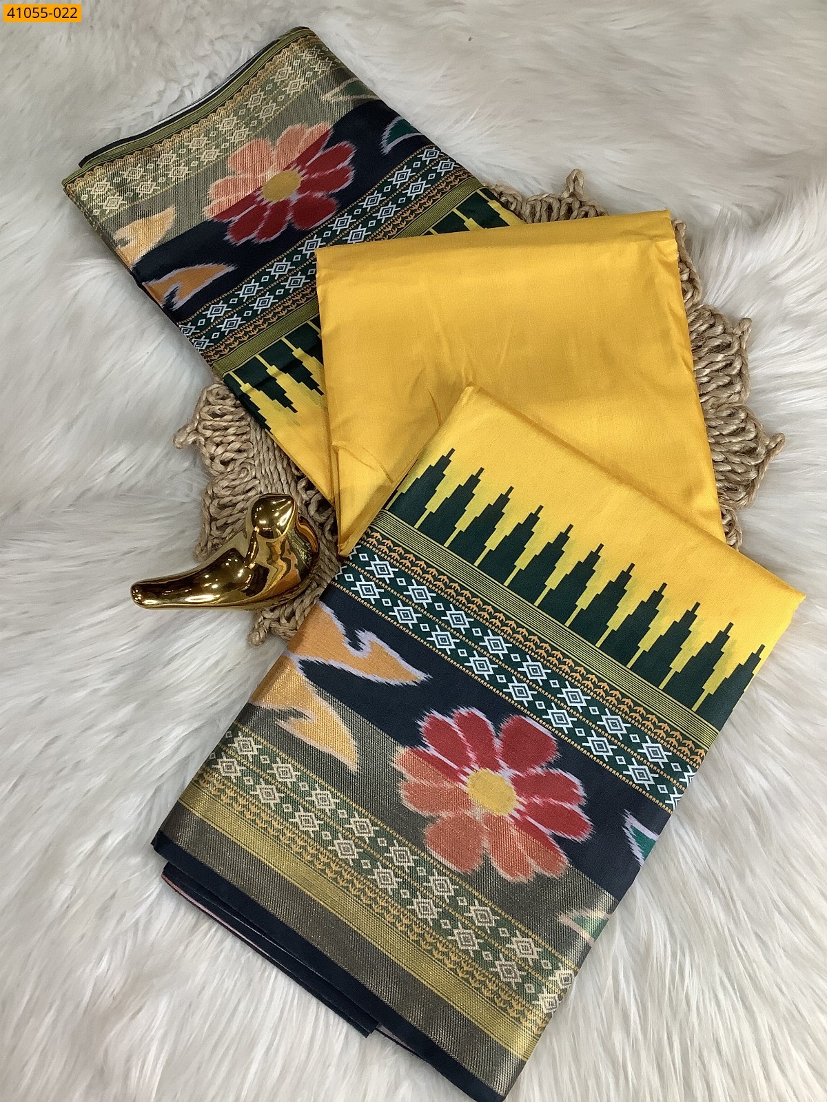 Yellow Pochampally Printed Dola Silk Saree