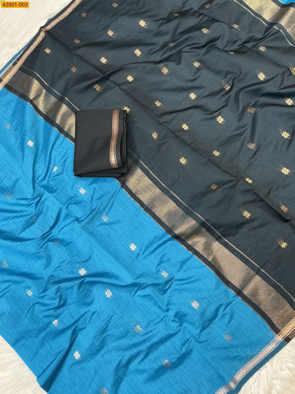 Blue With Black Maheswari Cotton Saree