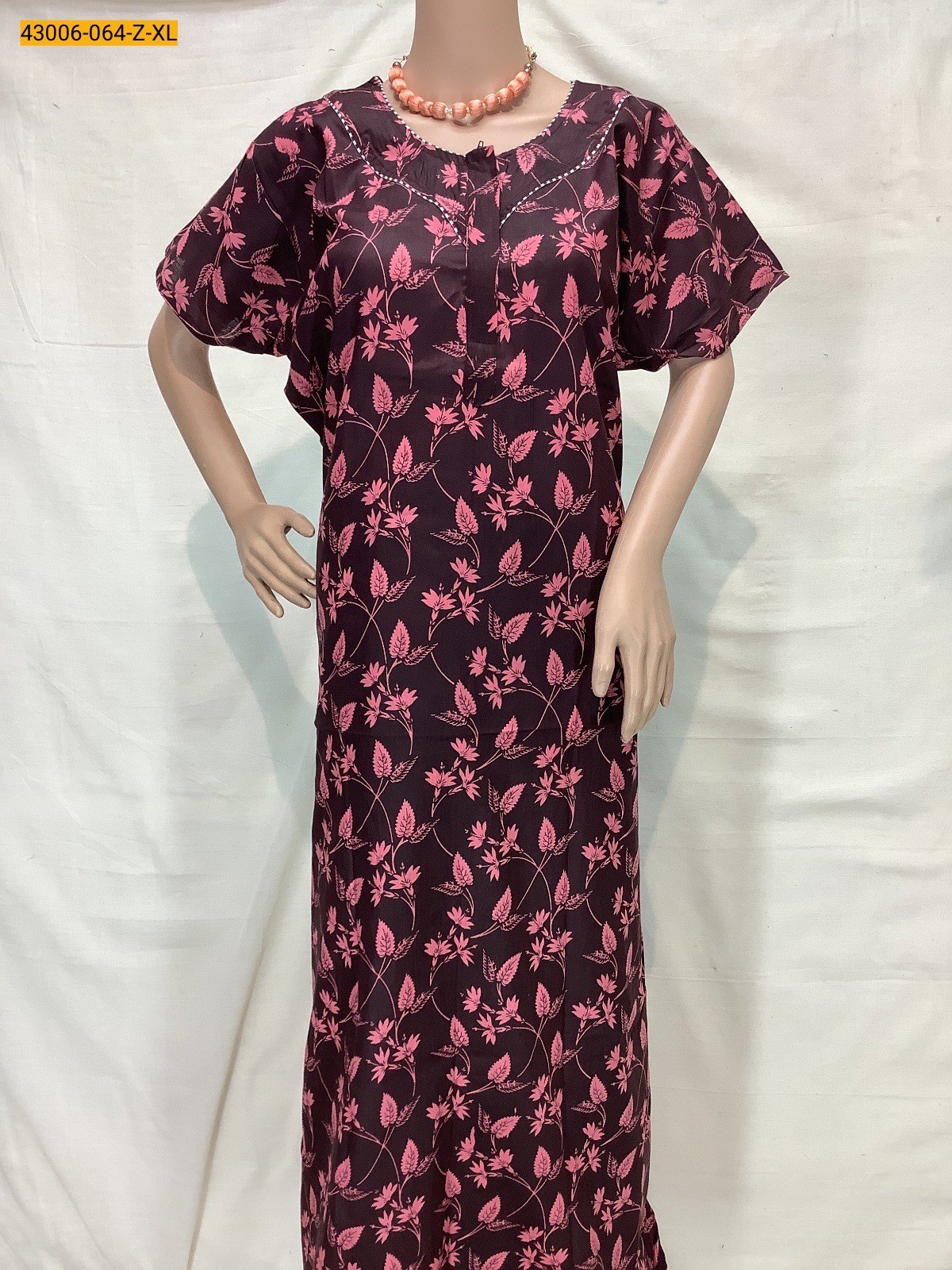 Maroon Cotton Printed Galaxy Nighty-XL
