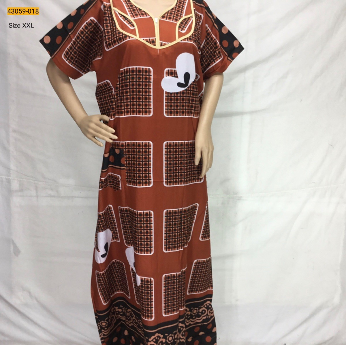 Brown Cotton Printed Nighty-XXL