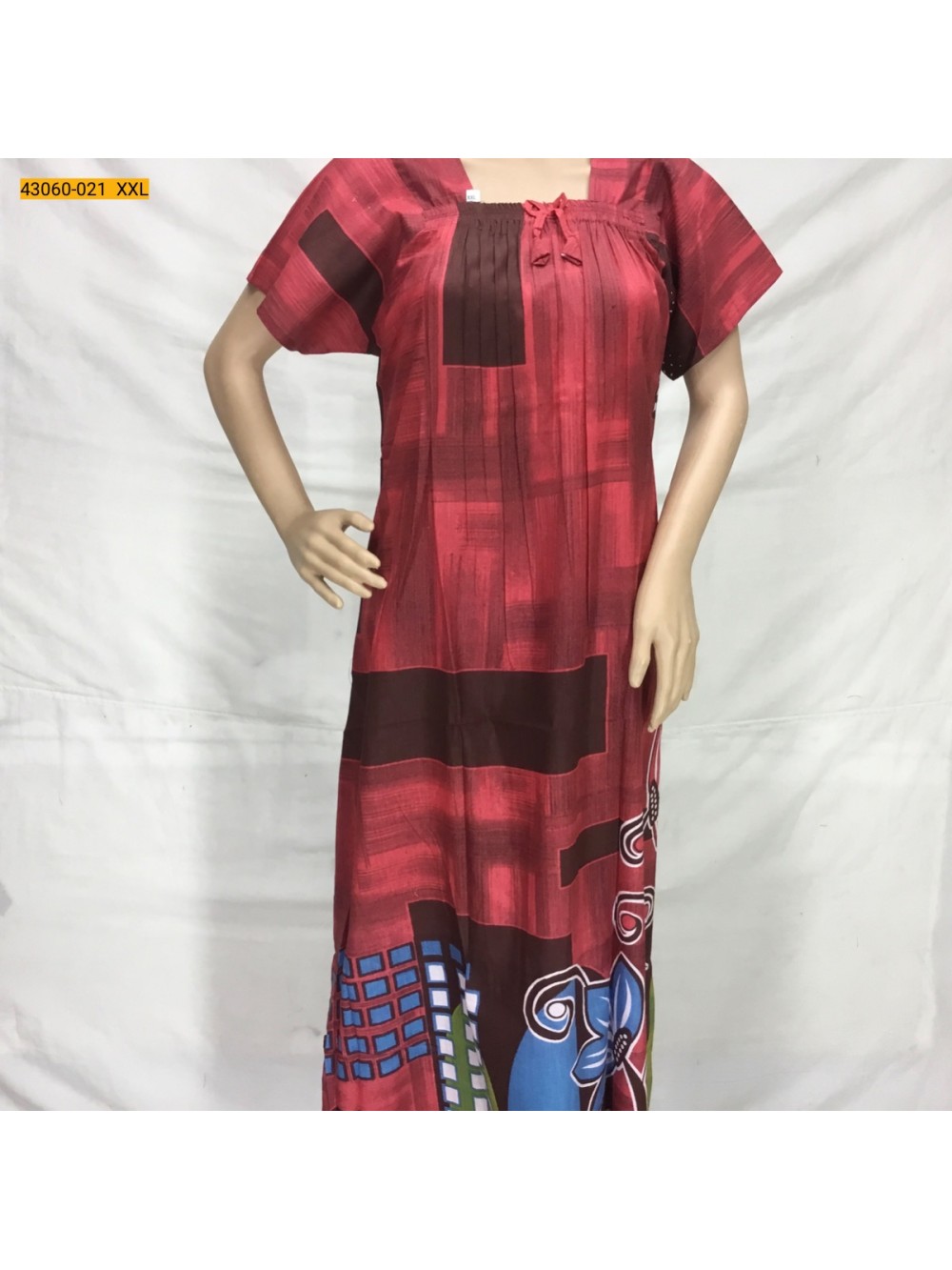 Red Cotton Printed Galaxy Nighty-XXL
