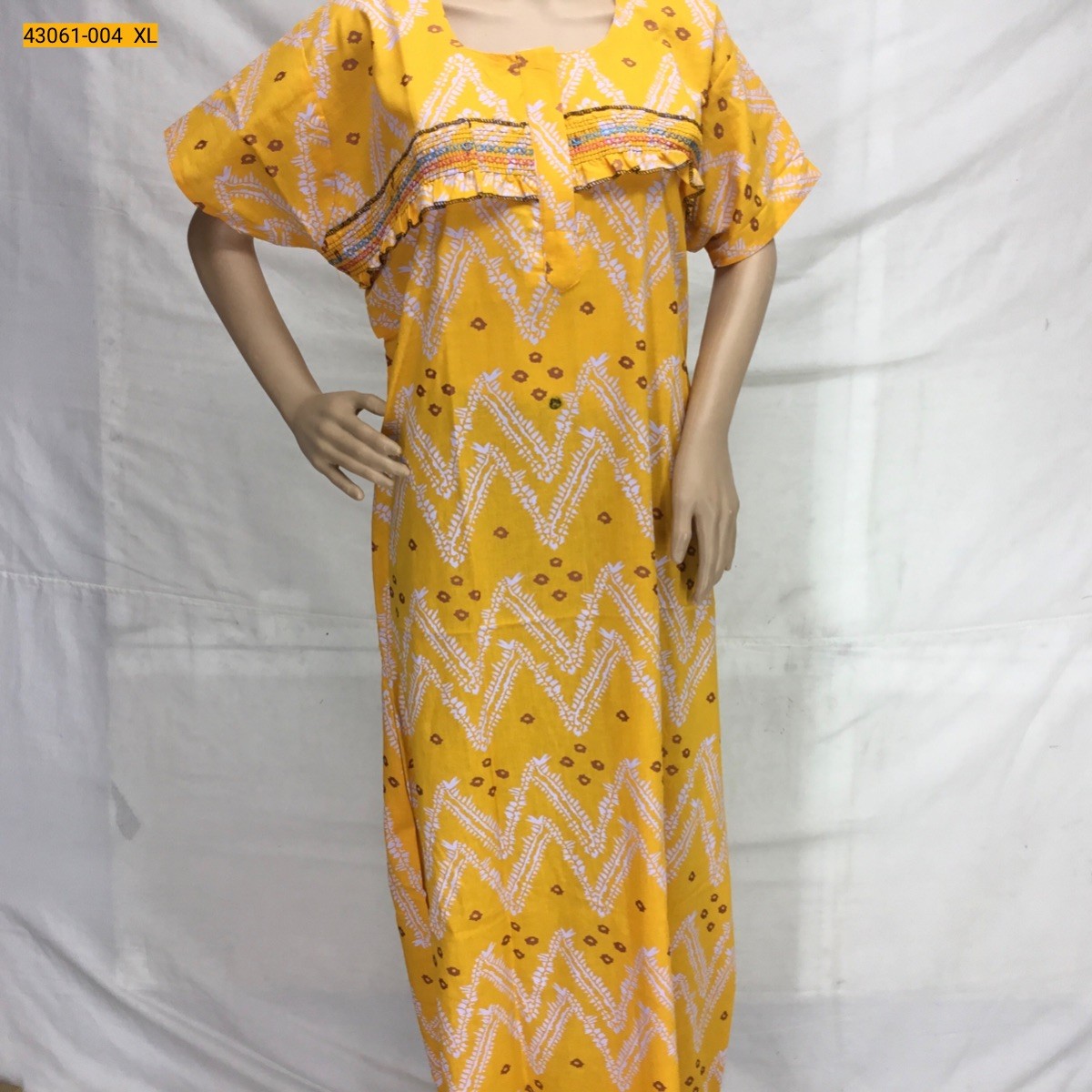 Yellow Feeding Cotton Printed Nighty-XL