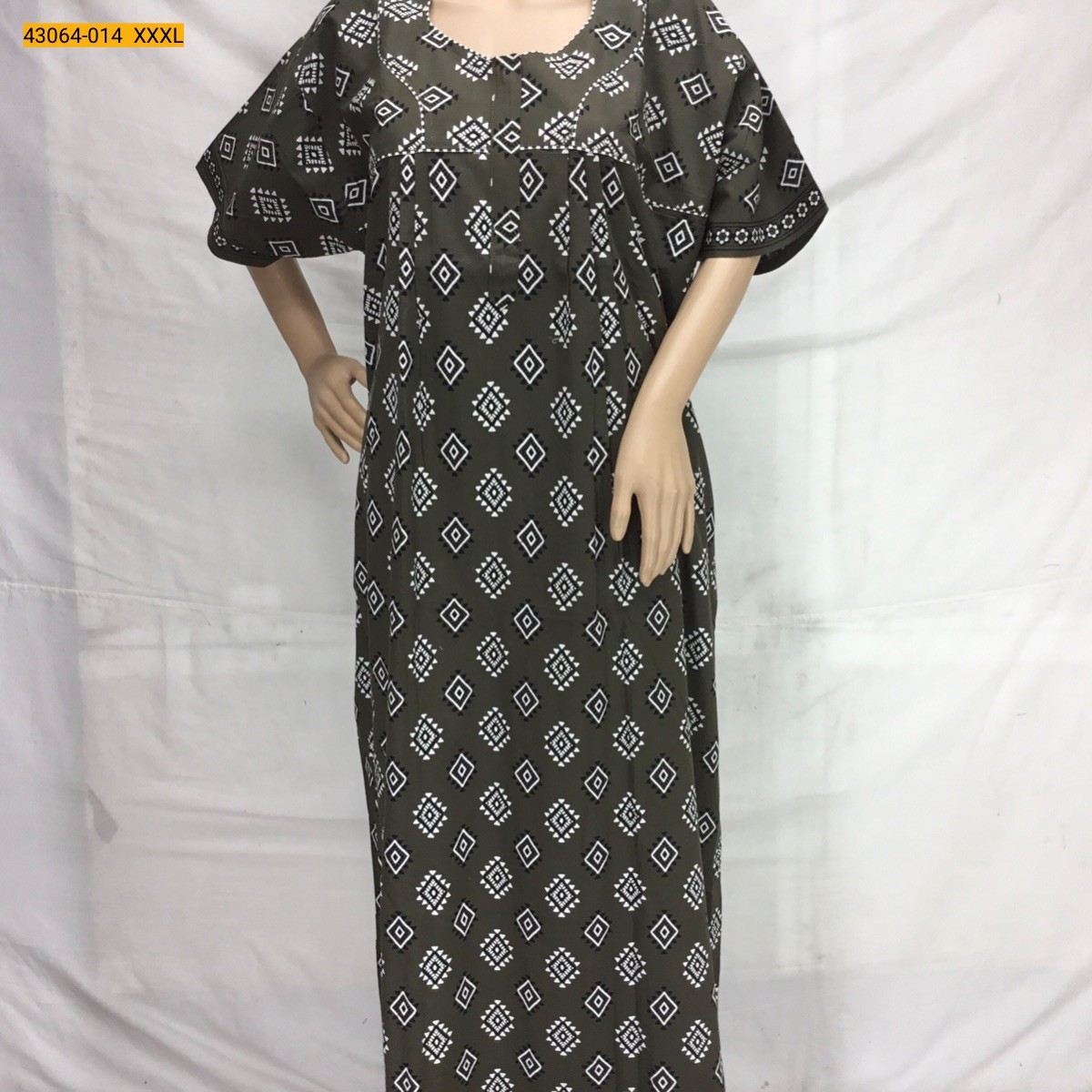 Olive Green Jaipur Cotton Printed Nighty-XXXL