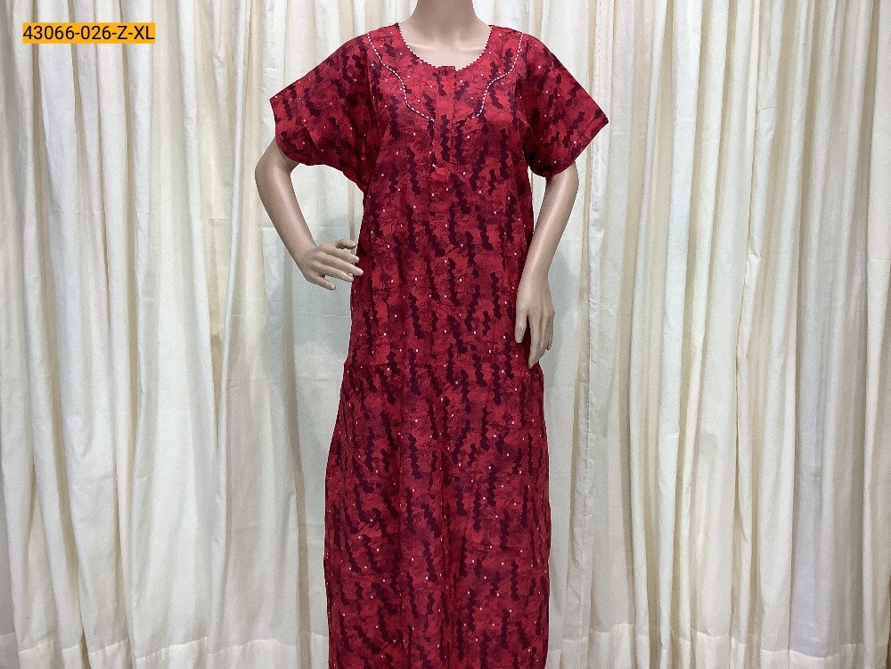 Red Cotton Printed Galaxy Nighty-XXL