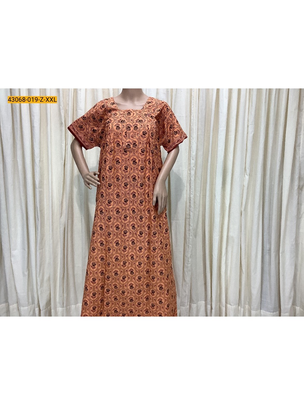 Orange Premium Cotton Printed Nighty - XXL