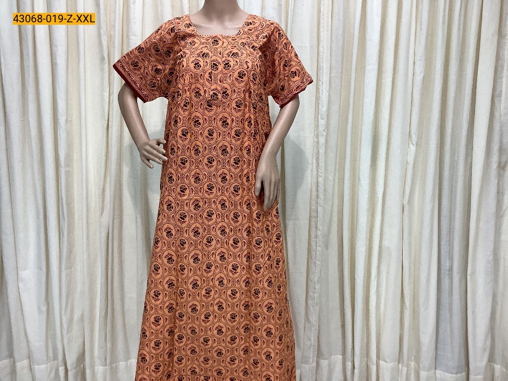 Orange Premium Cotton Printed Nighty - XXL
