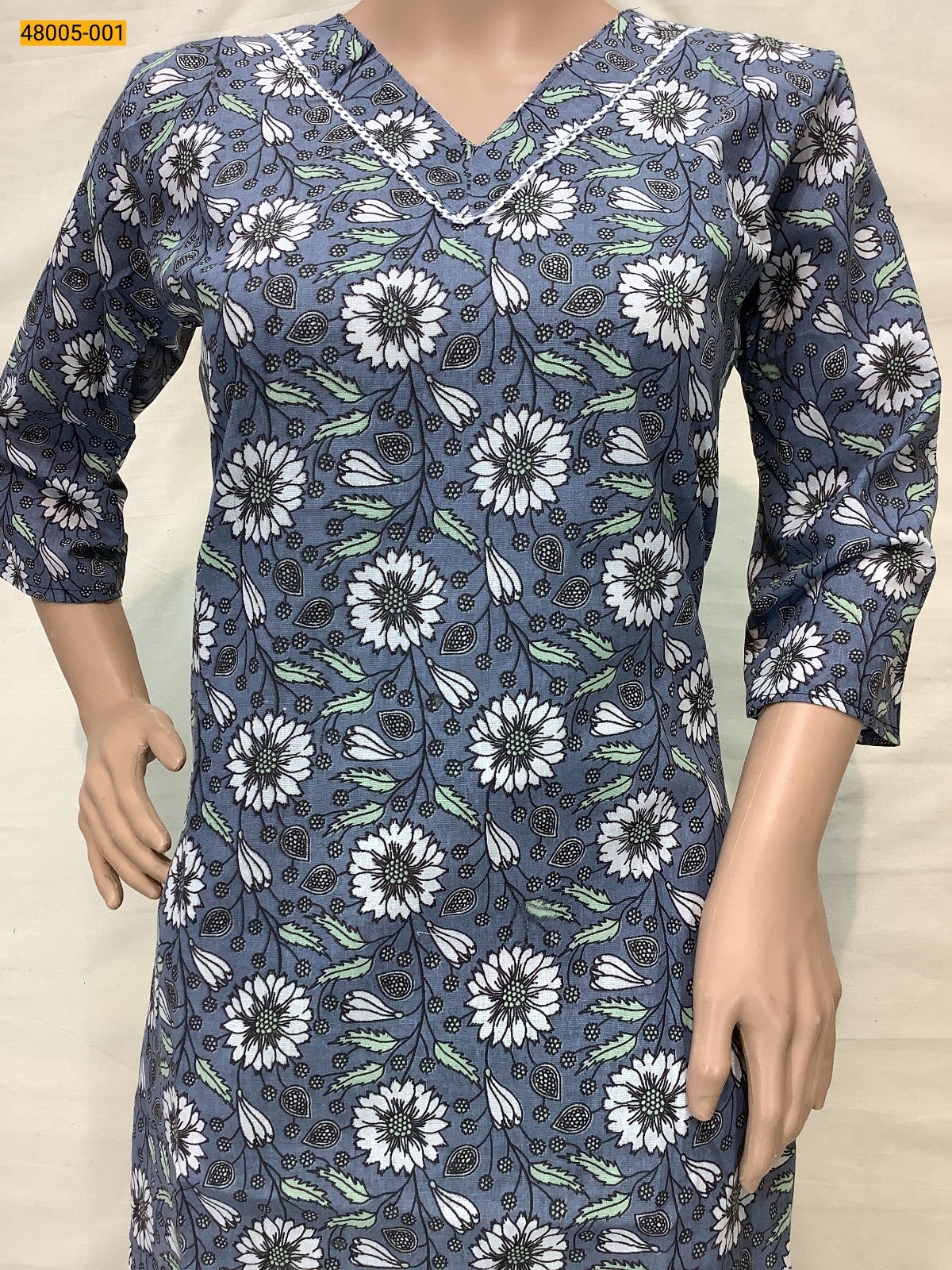 Gray Pure Soft Cotton V-Neck Kurti
