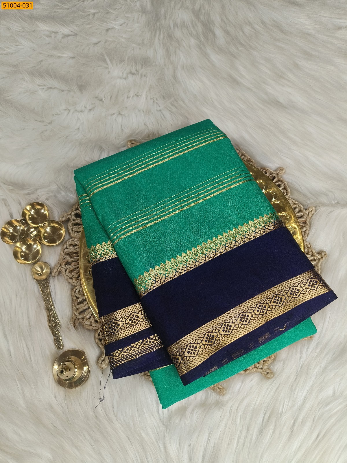 Dark Green Mysore Crepe Silk Sarees