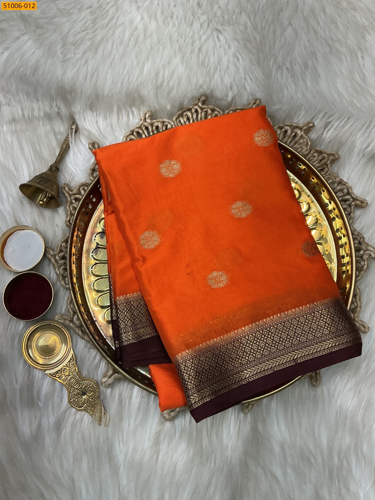 Orange Mysore Crepe Silk Butta Saree