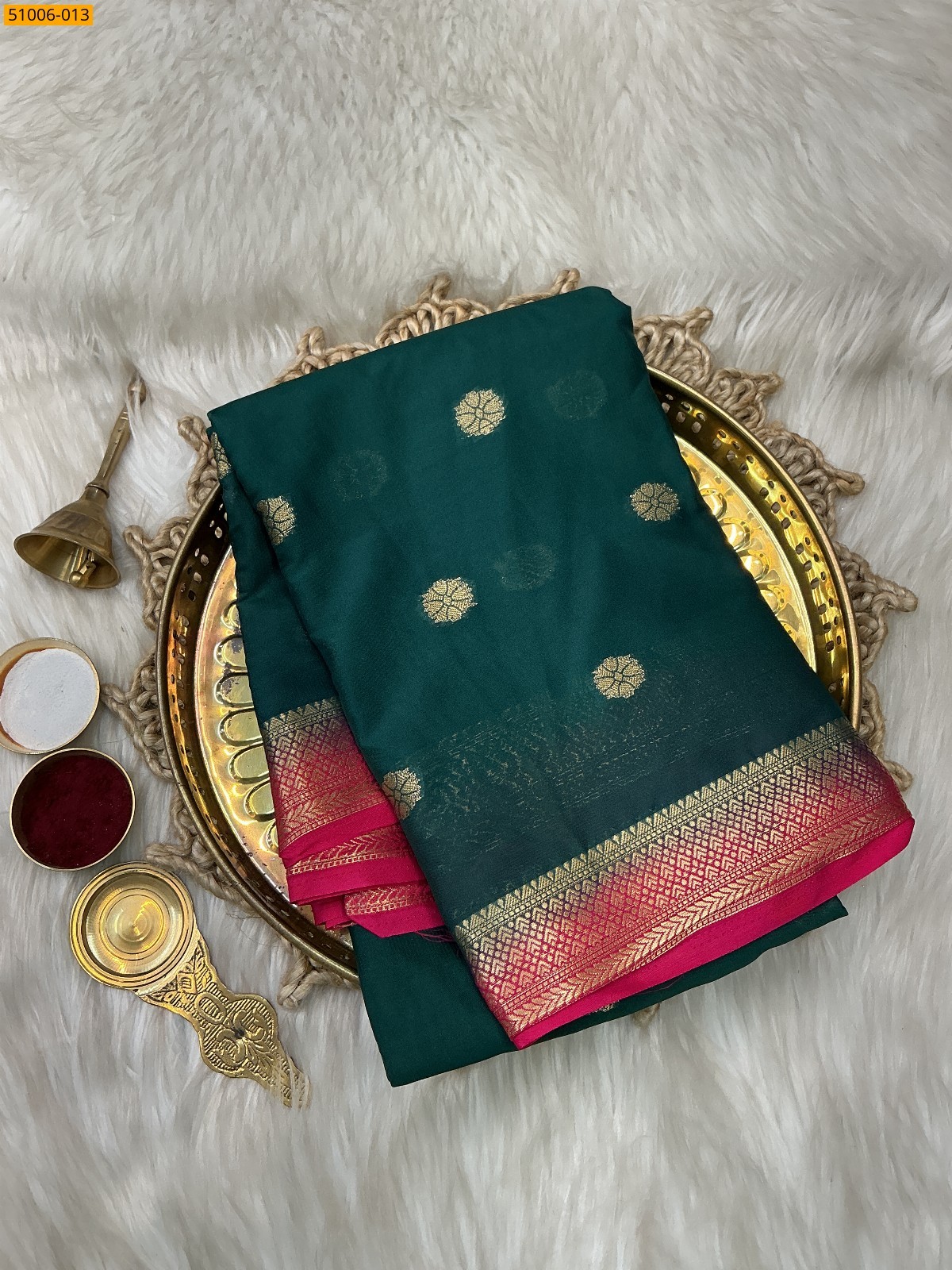 Dark Green Mysore Crepe Silk Butta Saree