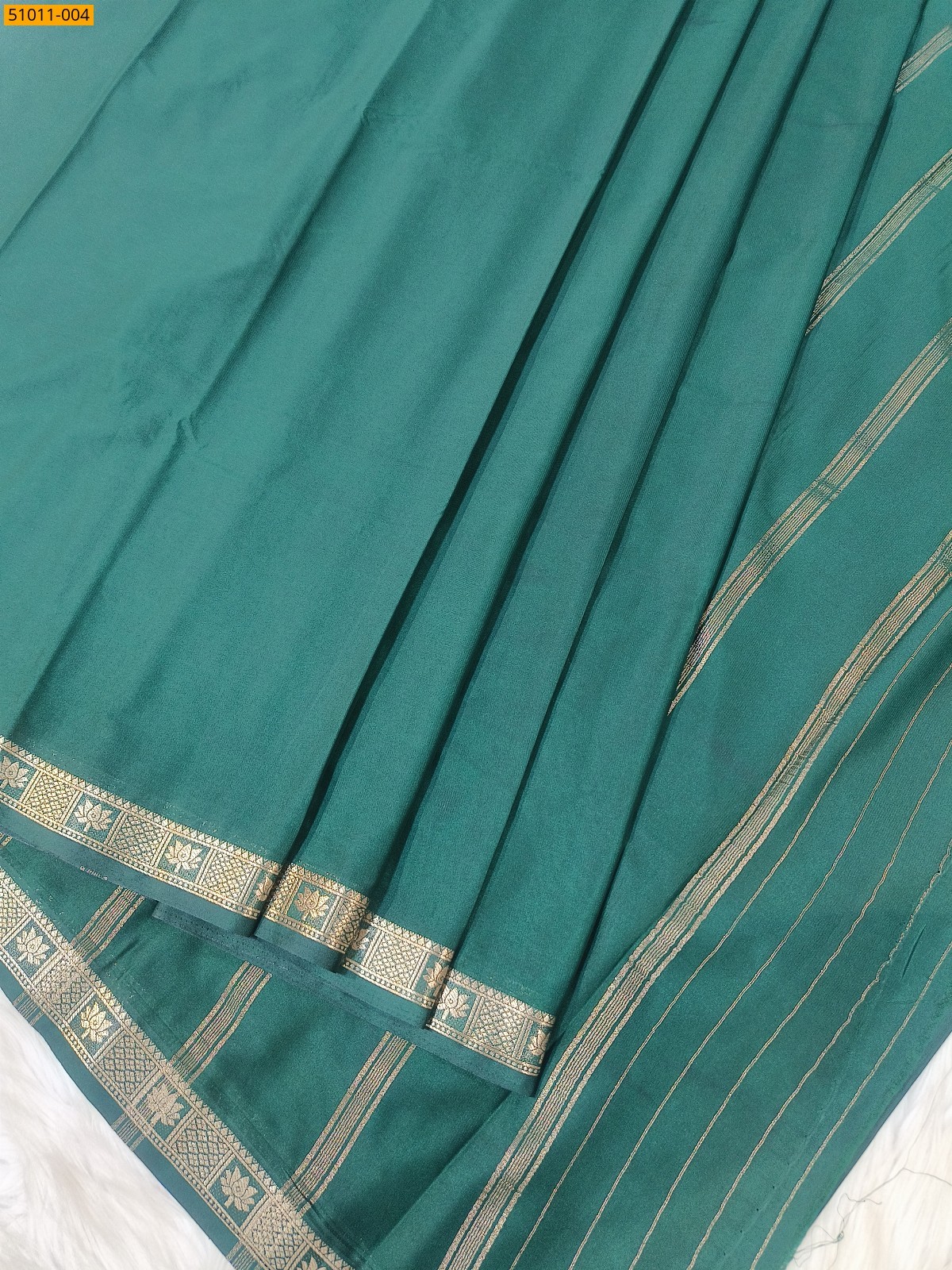 Dark Green Mysore Crepe Silk Saree