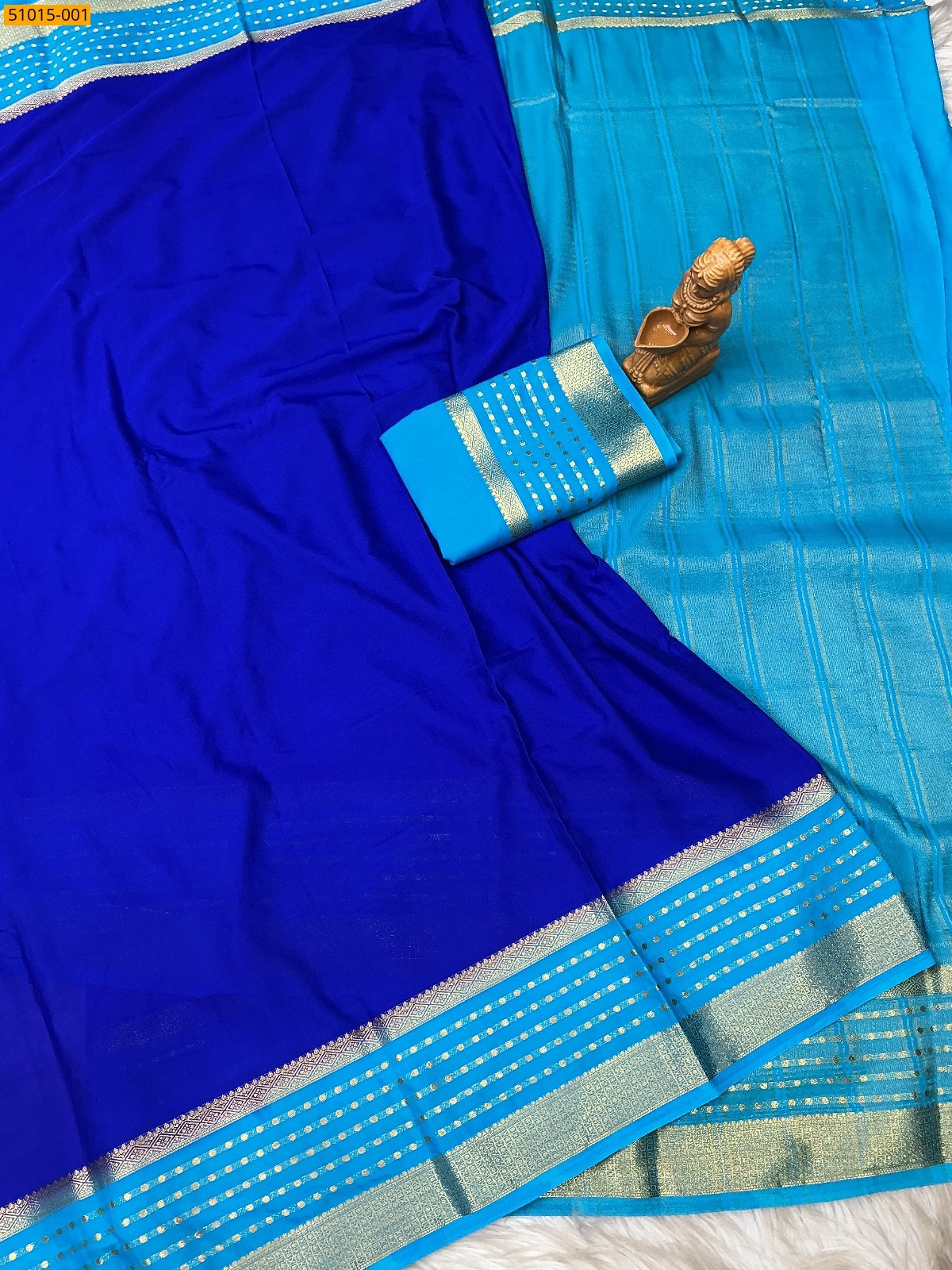 Royal blue Mysore Crepe Silk Sarees