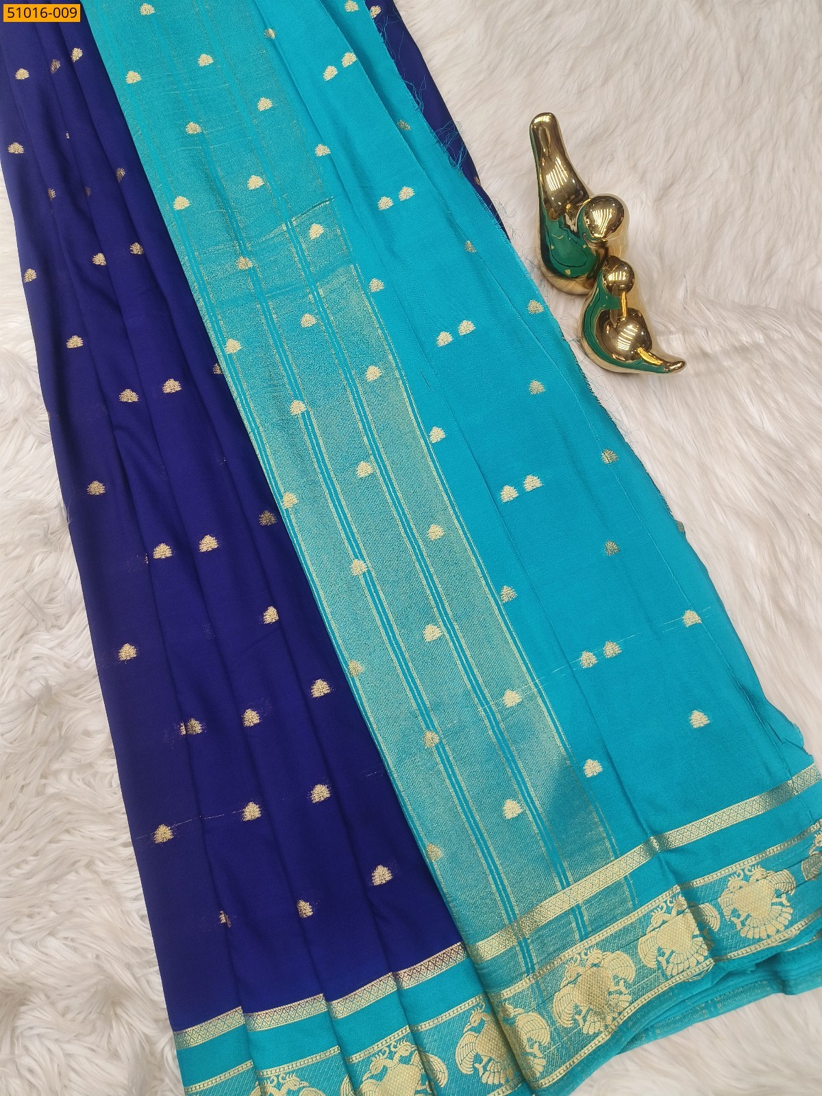 Navy Blue Mysore Crepe Silk Butta Saree