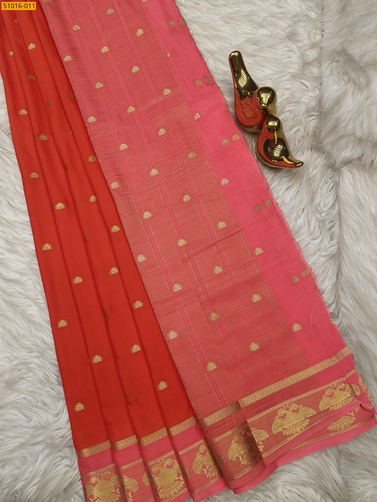 Orange Mysore Crepe Silk Butta Saree