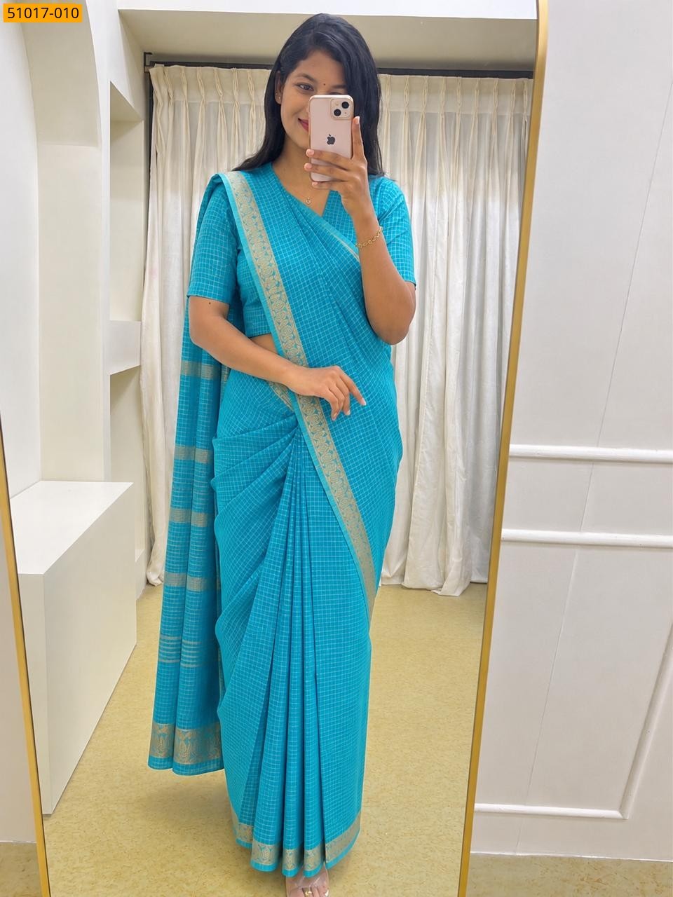 Fancy Mysore Crepe Silk Saree - Sky Blue