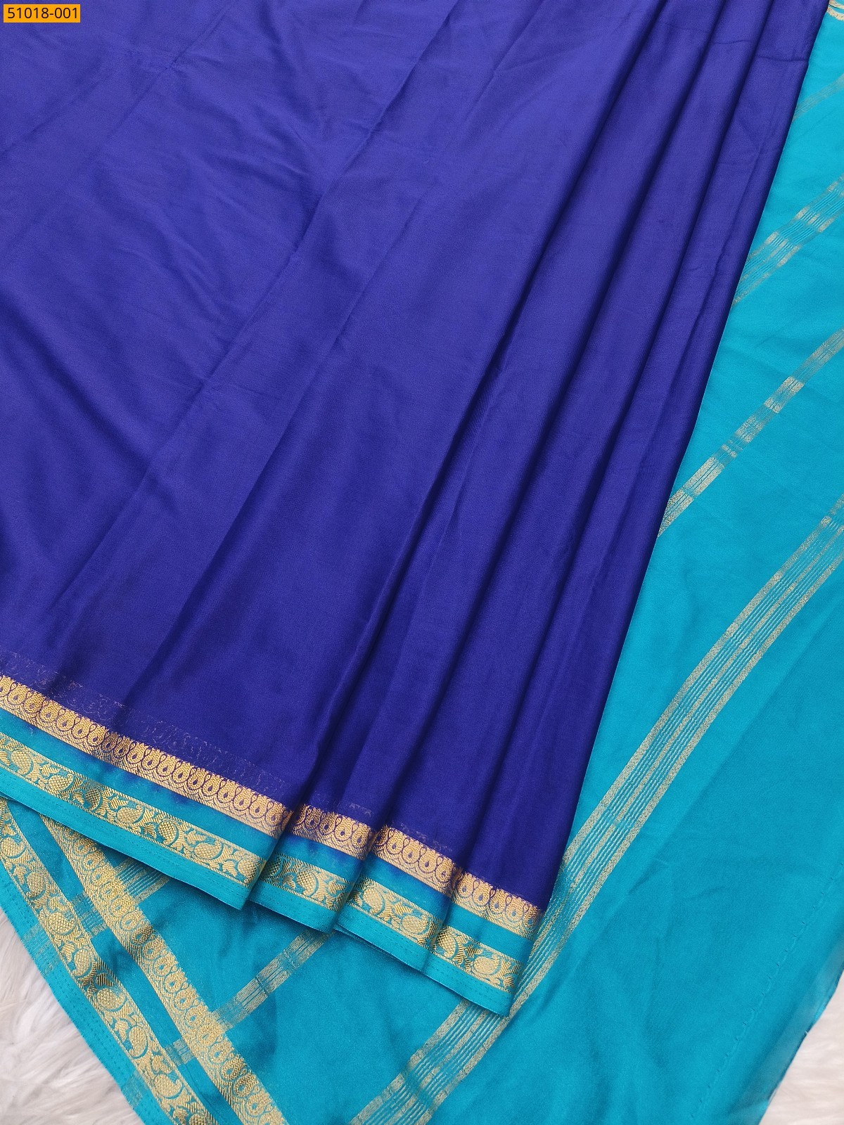 Navy Blue Mysore Fancy Crepe Silk Saree