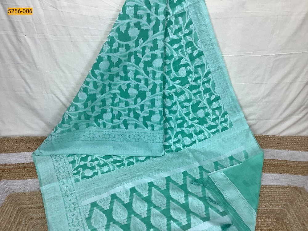 Green Chanderi Cotton Blend Saree