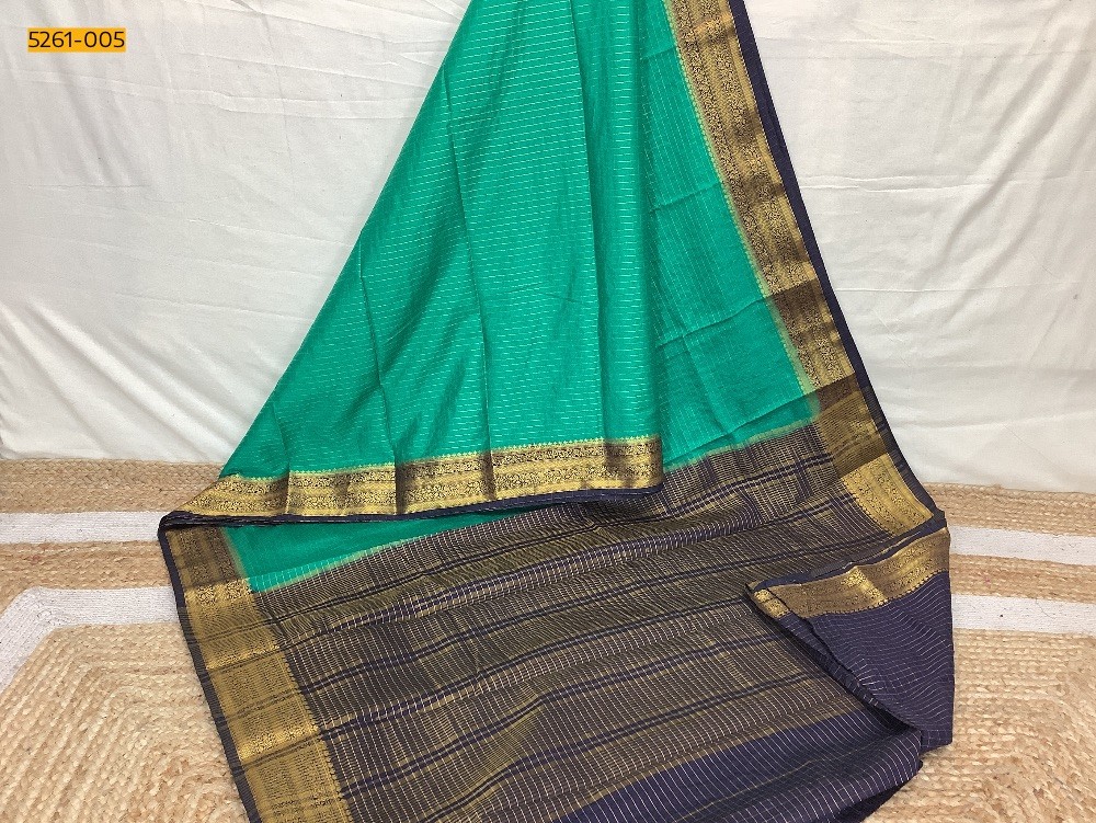 Green Checked Fancy Mysore Crepe Silk Saree
