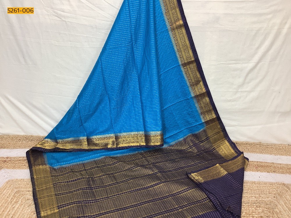 Blue Checked Fancy Mysore Crepe Silk Saree