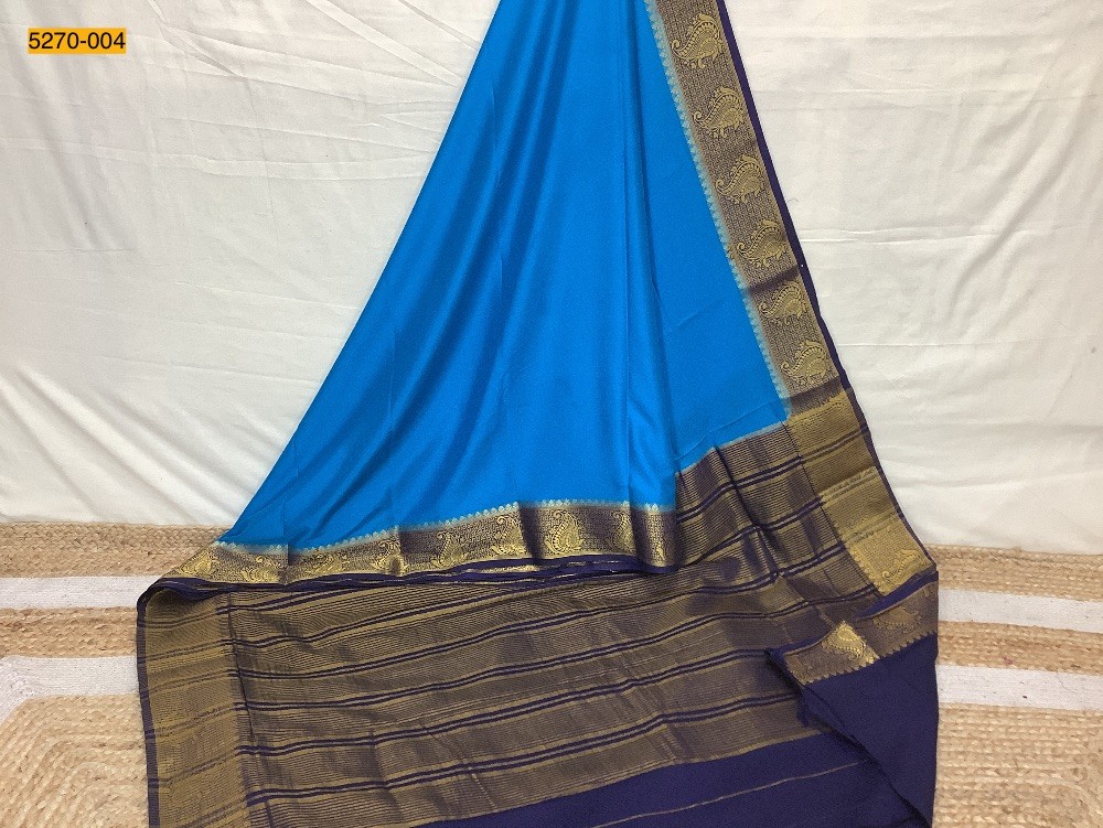 Blue Mango Border Mysore Silk Fancy Saree