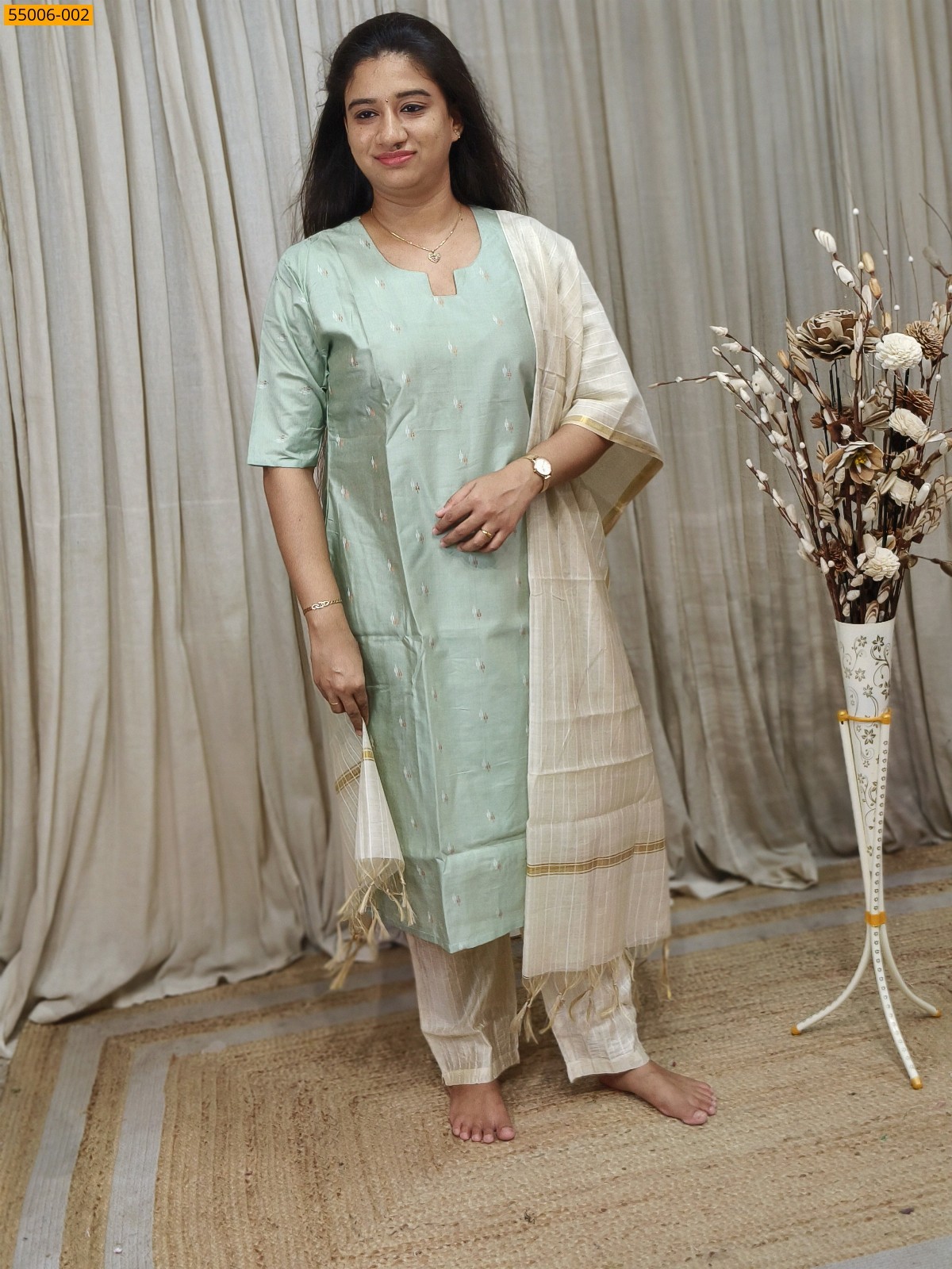 Blue Handloom Stiched Cotton 3 Piece Suit Set